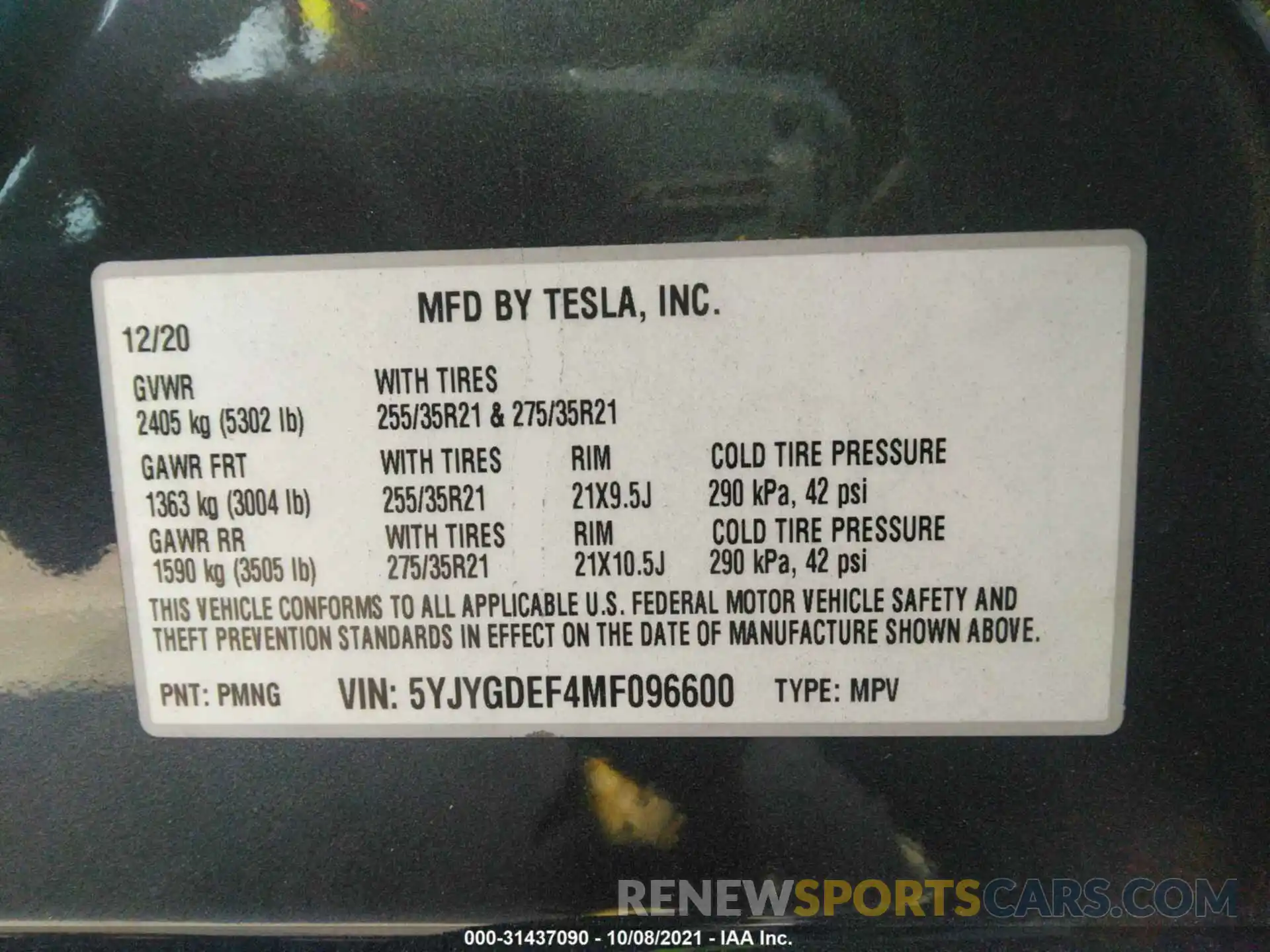 9 Фотография поврежденного автомобиля 5YJYGDEF4MF096600 TESLA MODEL Y 2021