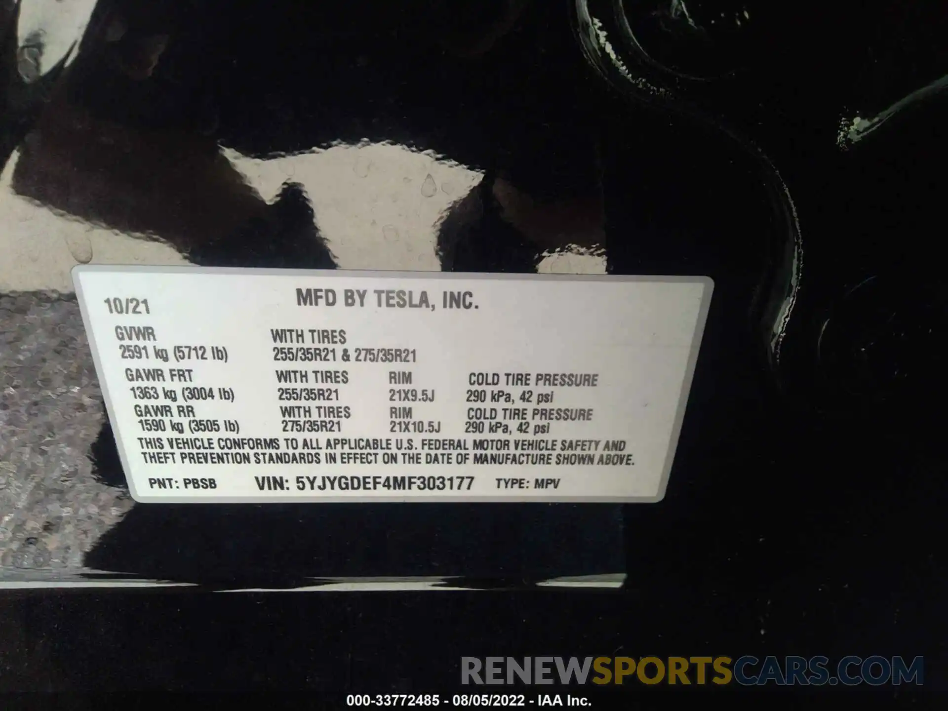 9 Photograph of a damaged car 5YJYGDEF4MF303177 TESLA MODEL Y 2021