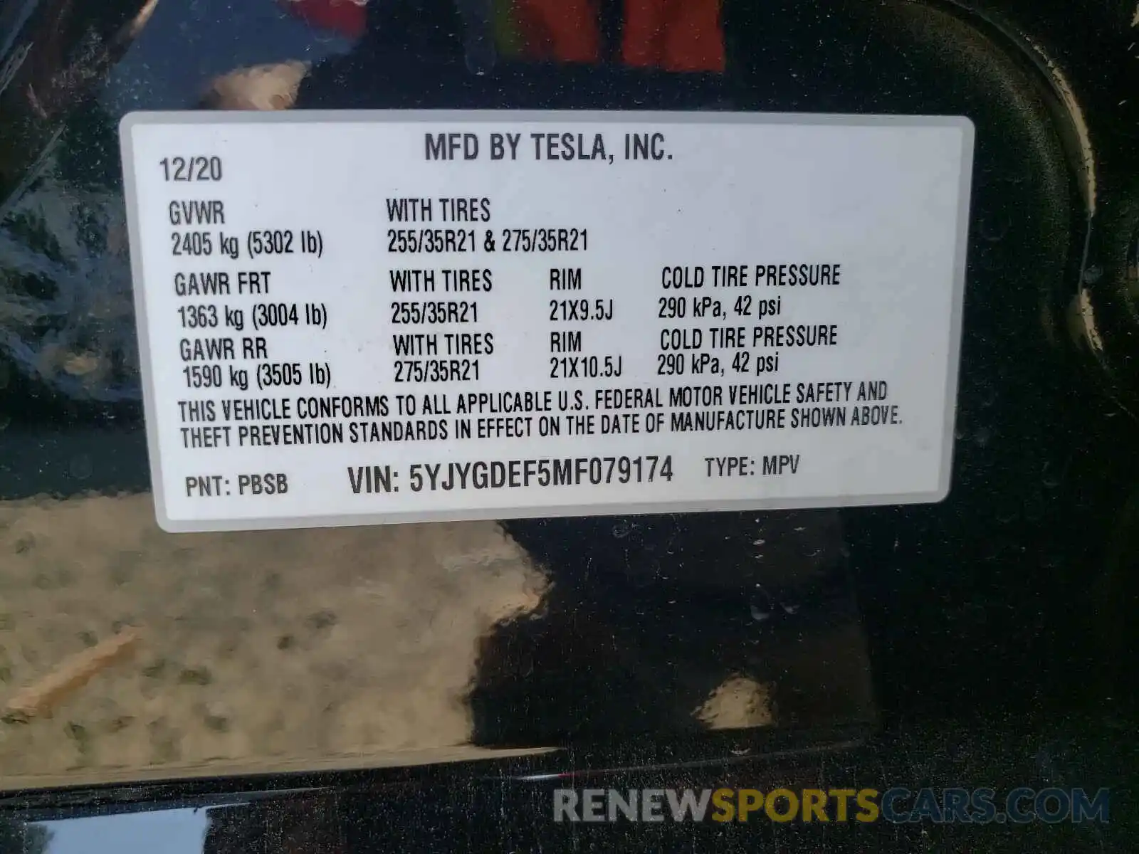 10 Photograph of a damaged car 5YJYGDEF5MF079174 TESLA MODEL Y 2021