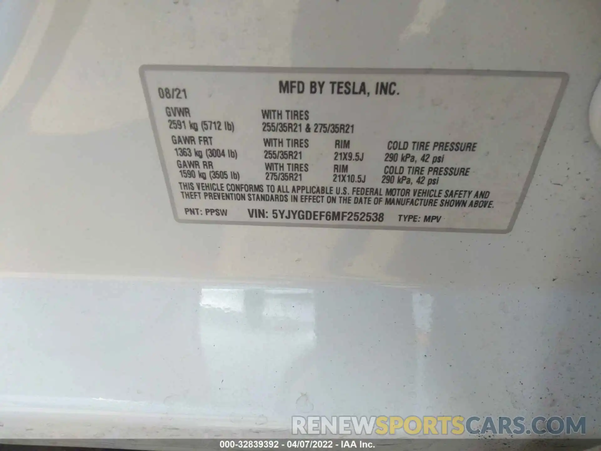 9 Фотография поврежденного автомобиля 5YJYGDEF6MF252538 TESLA MODEL Y 2021