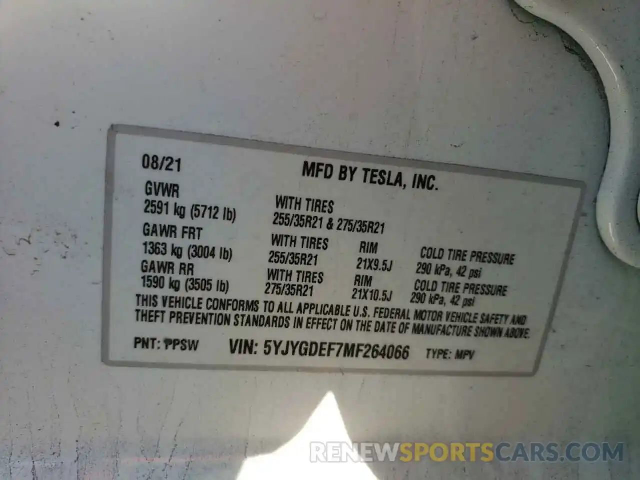 10 Photograph of a damaged car 5YJYGDEF7MF264066 TESLA MODEL Y 2021