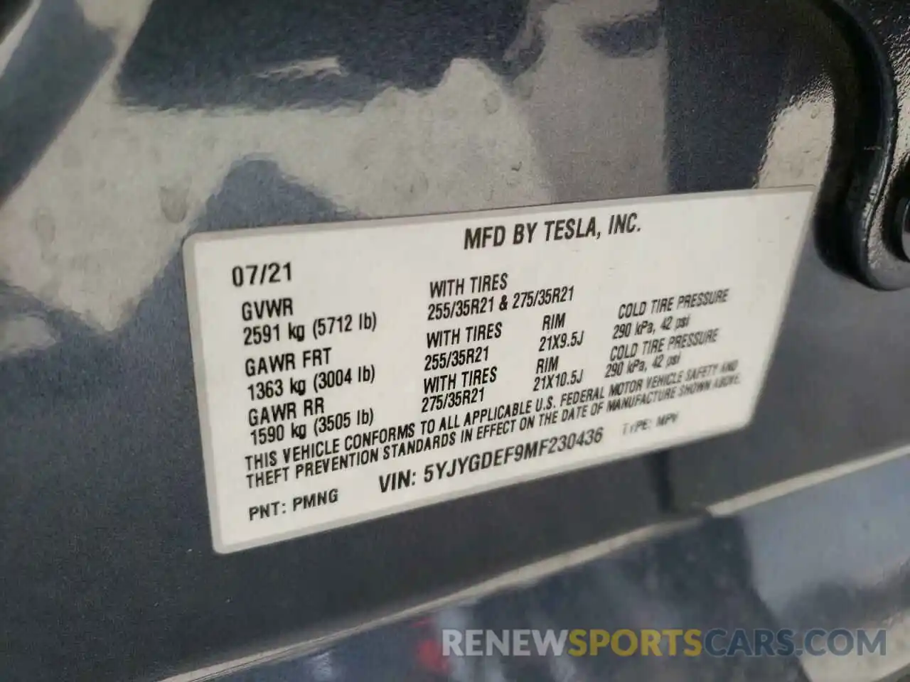 10 Фотография поврежденного автомобиля 5YJYGDEF9MF230436 TESLA MODEL Y 2021