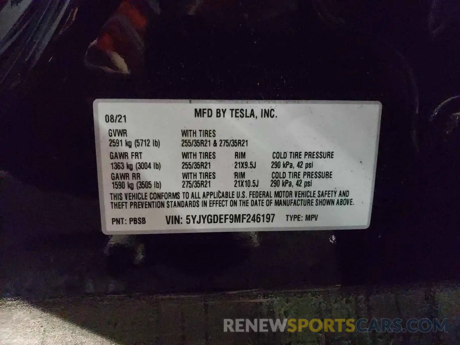 10 Photograph of a damaged car 5YJYGDEF9MF246197 TESLA MODEL Y 2021