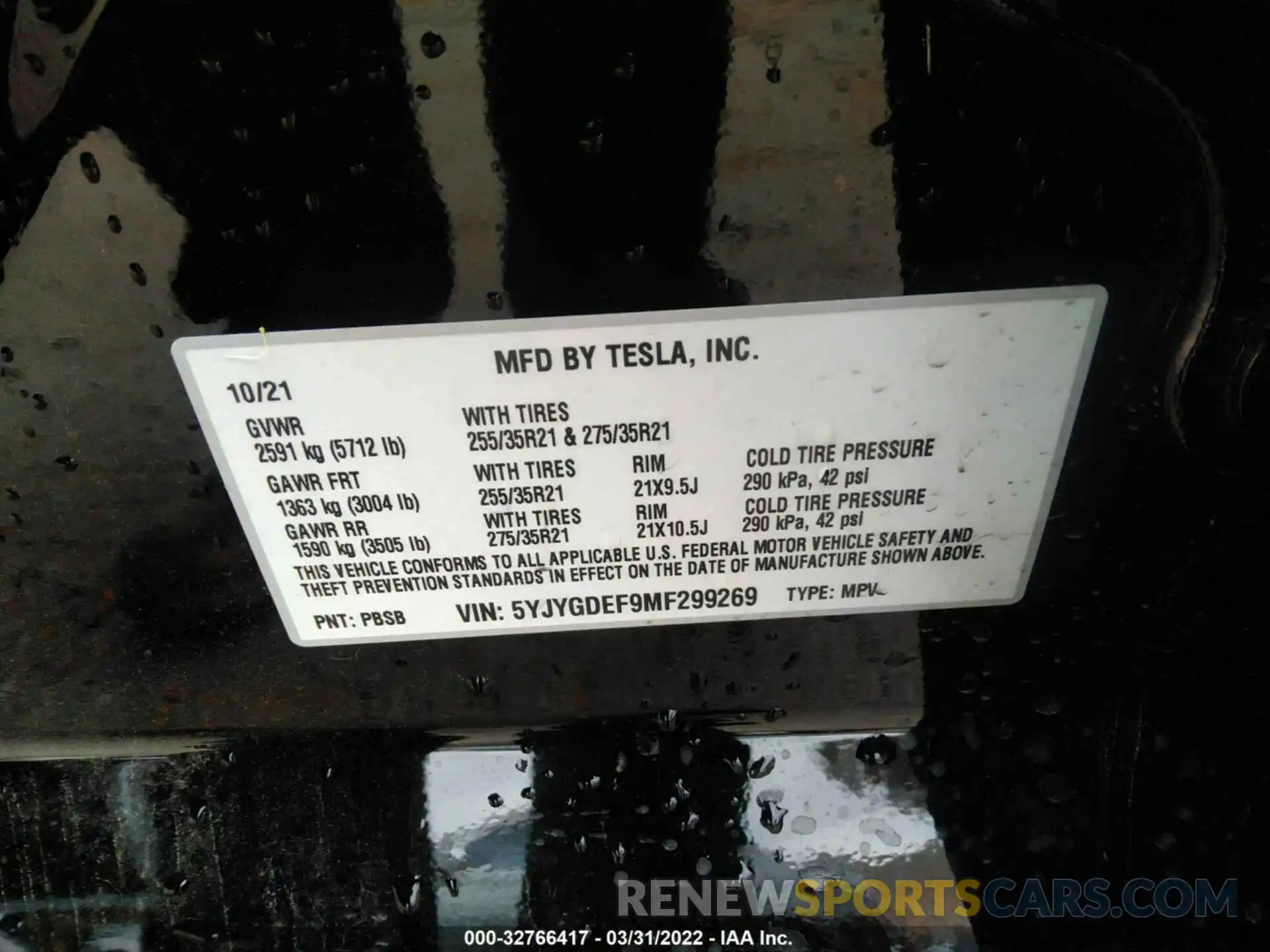 9 Photograph of a damaged car 5YJYGDEF9MF299269 TESLA MODEL Y 2021