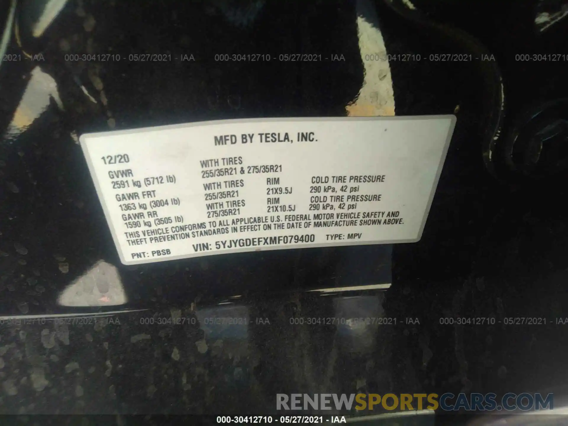 7 Фотография поврежденного автомобиля 5YJYGDEFXMF079400 TESLA MODEL Y 2021