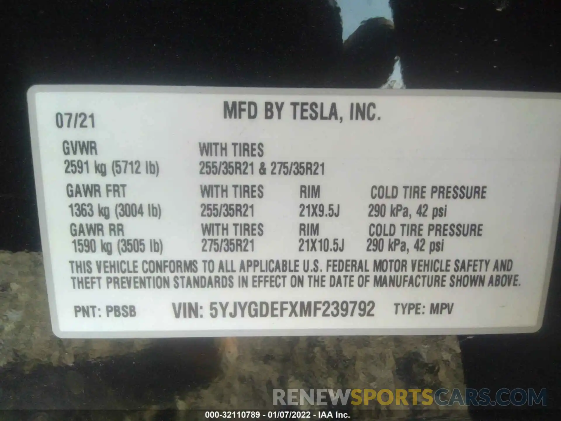 9 Фотография поврежденного автомобиля 5YJYGDEFXMF239792 TESLA MODEL Y 2021