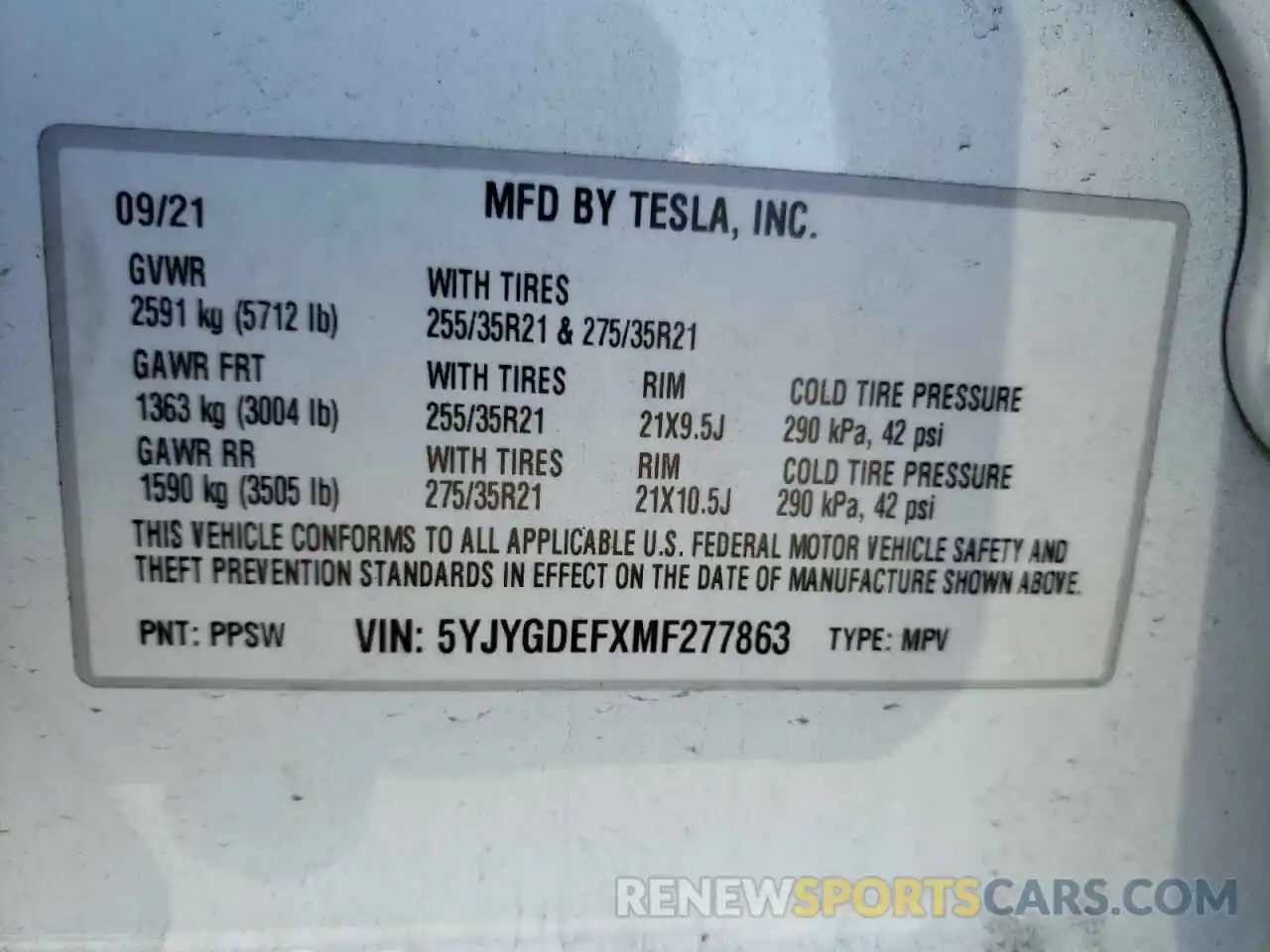 10 Photograph of a damaged car 5YJYGDEFXMF277863 TESLA MODEL Y 2021