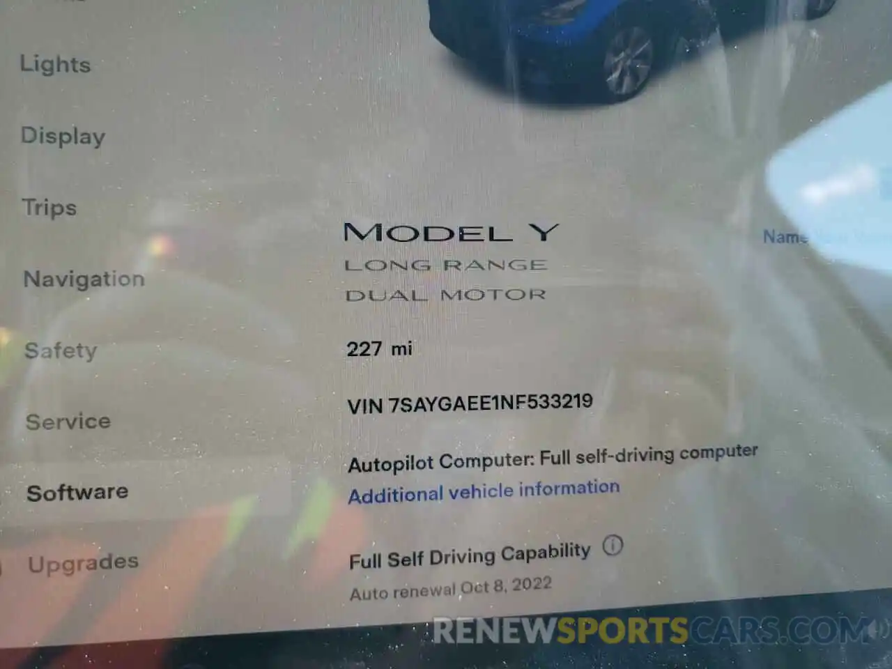 8 Фотография поврежденного автомобиля 7SAYGAEE1NF533219 TESLA MODEL Y 2022