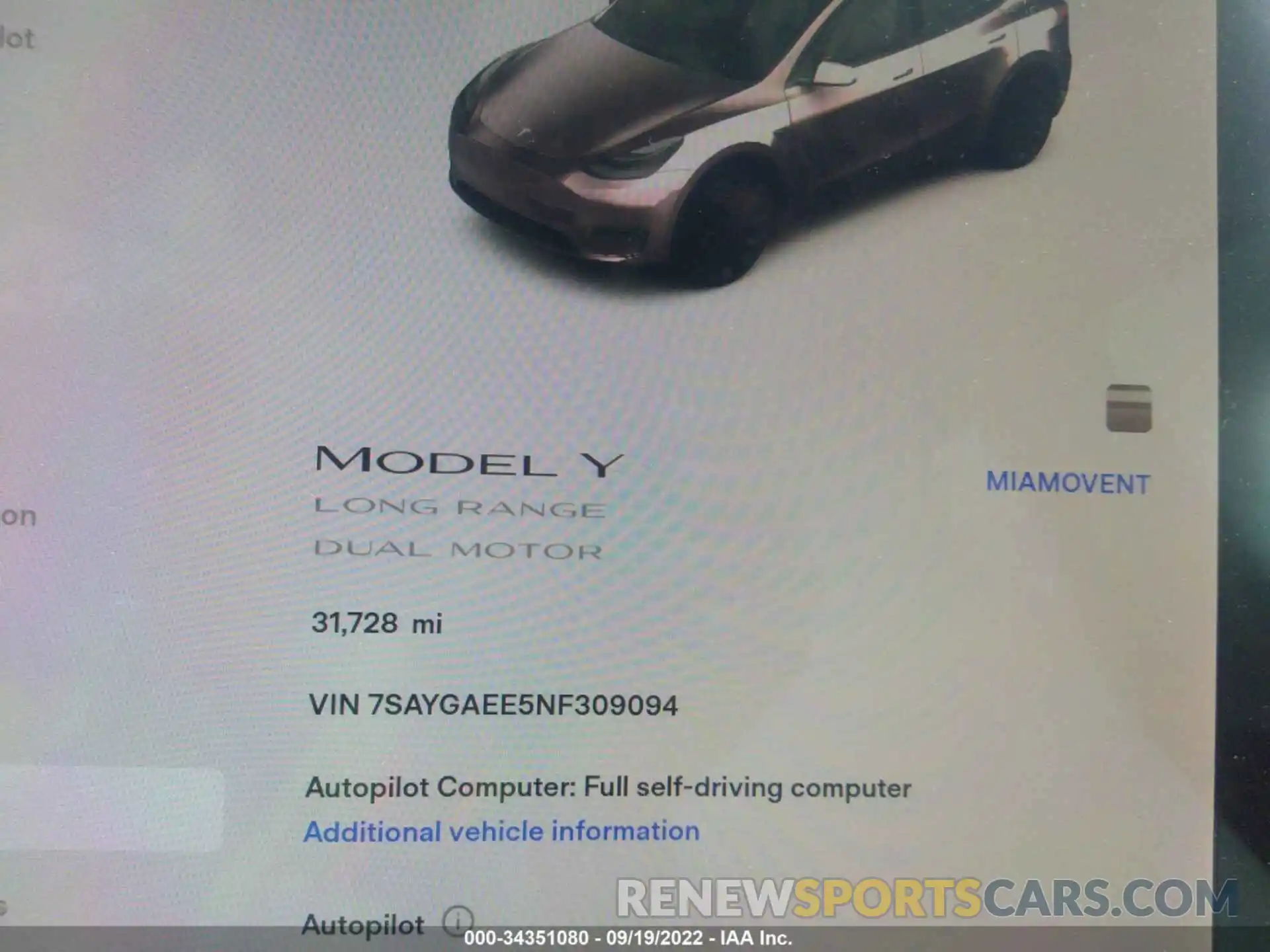 7 Photograph of a damaged car 7SAYGAEE5NF309094 TESLA MODEL Y 2022