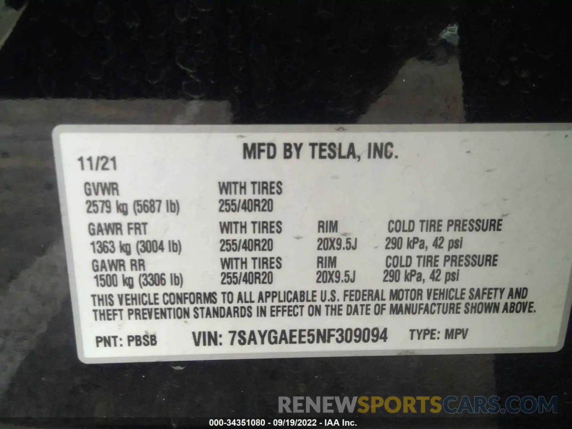 9 Photograph of a damaged car 7SAYGAEE5NF309094 TESLA MODEL Y 2022