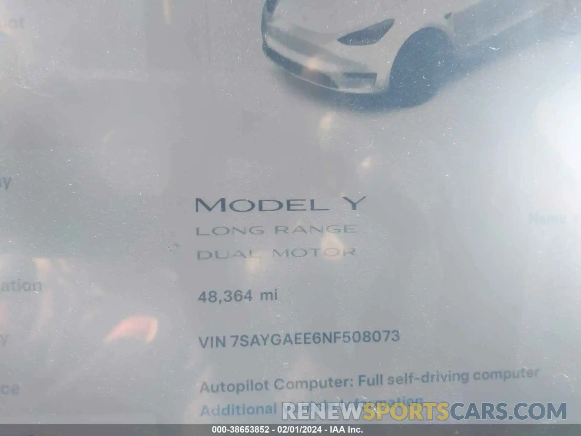 9 Фотография поврежденного автомобиля 7SAYGAEE6NF508073 TESLA MODEL Y 2022