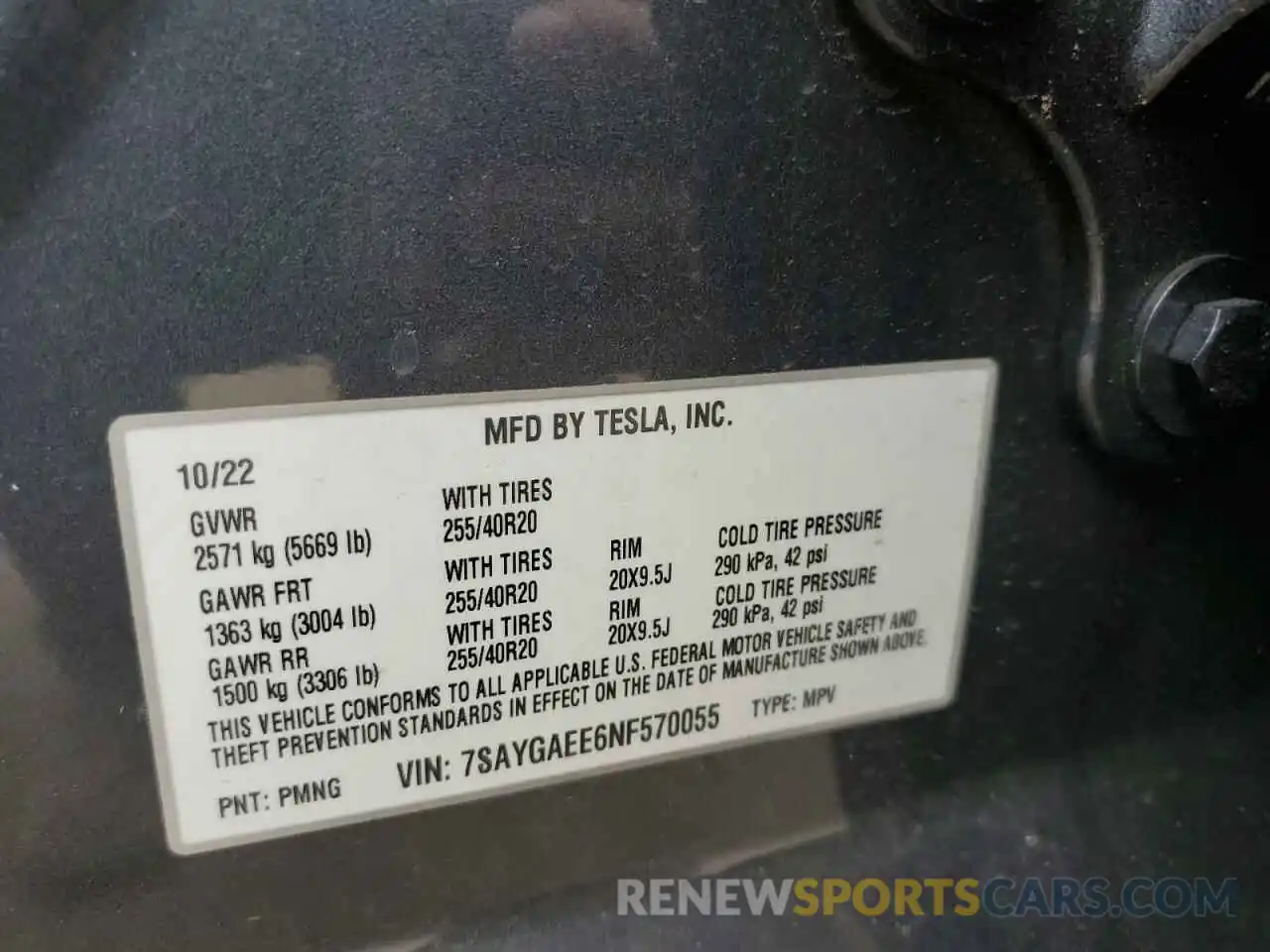 13 Photograph of a damaged car 7SAYGAEE6NF570055 TESLA MODEL Y 2022