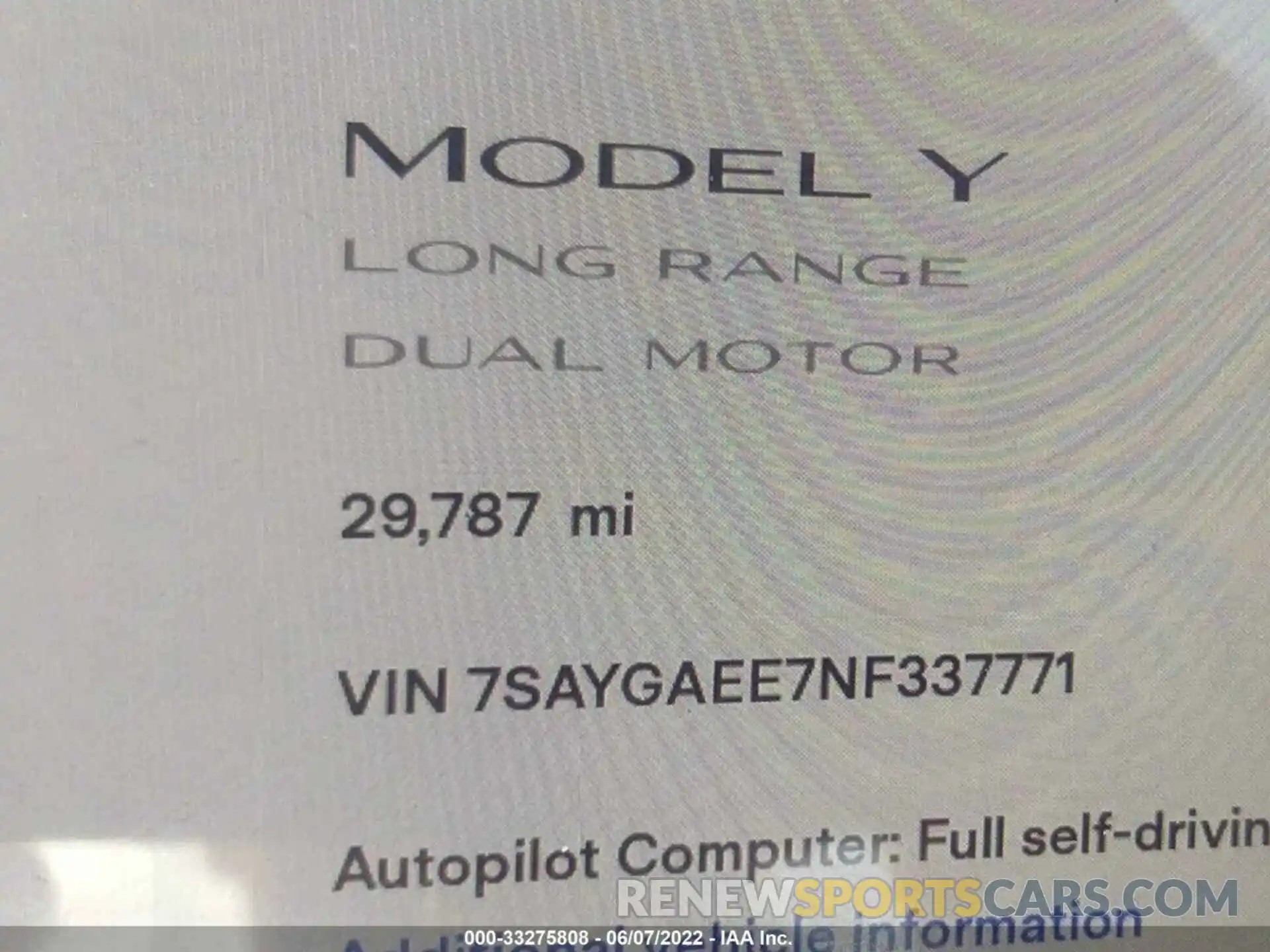 9 Фотография поврежденного автомобиля 7SAYGAEE7NF337771 TESLA MODEL Y 2022