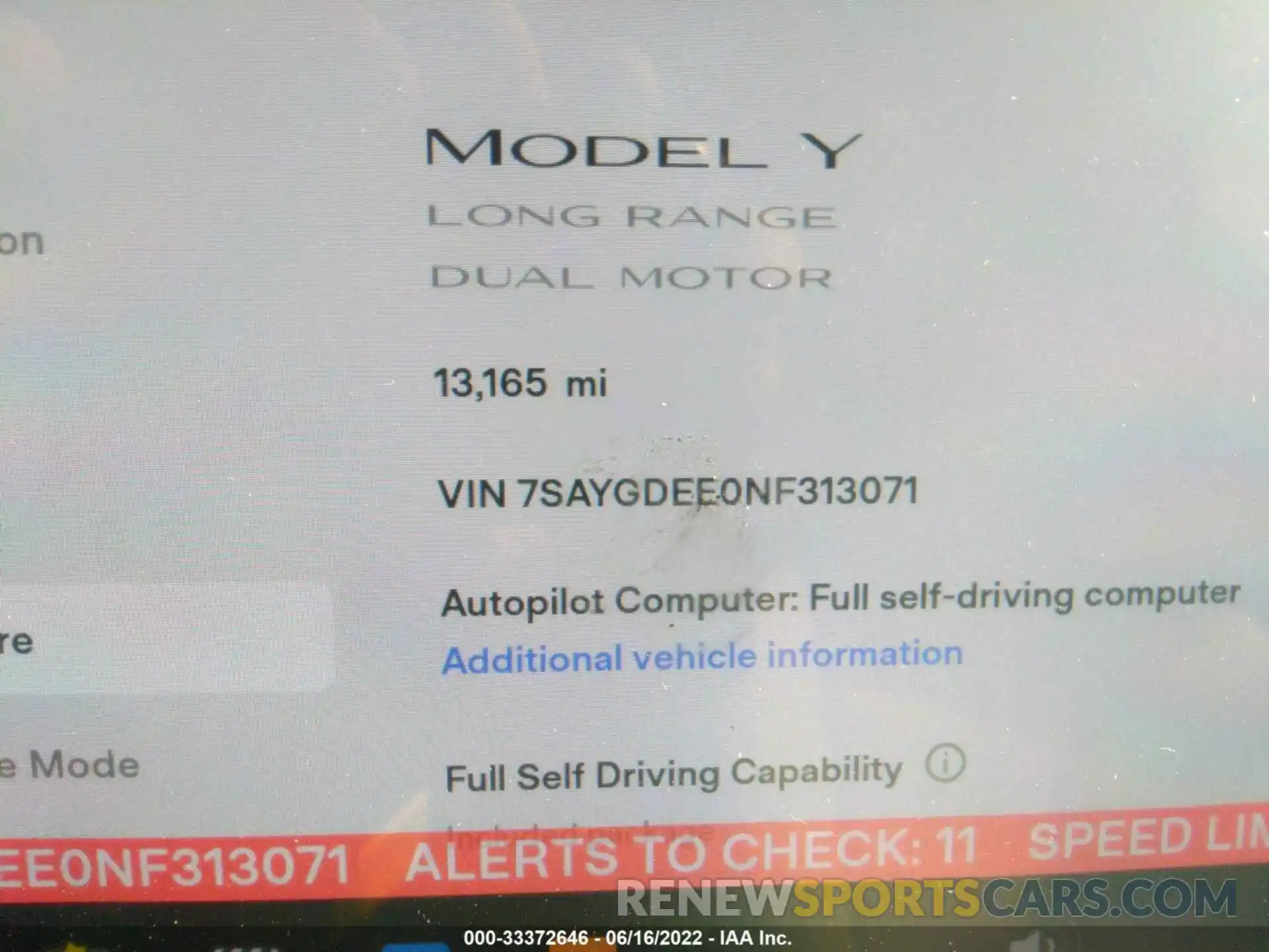 7 Фотография поврежденного автомобиля 7SAYGDEE0NF313071 TESLA MODEL Y 2022