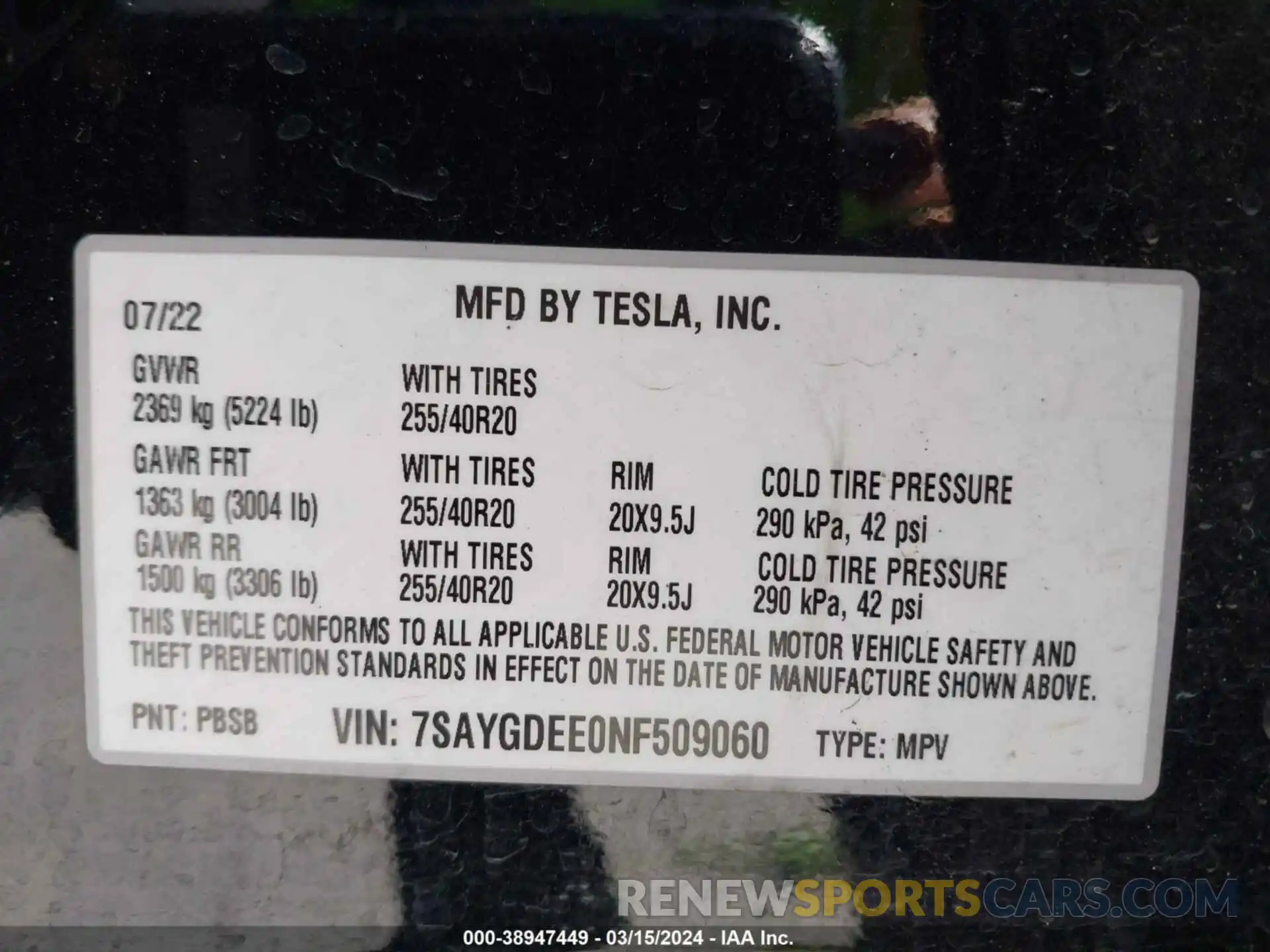 9 Photograph of a damaged car 7SAYGDEE0NF509060 TESLA MODEL Y 2022