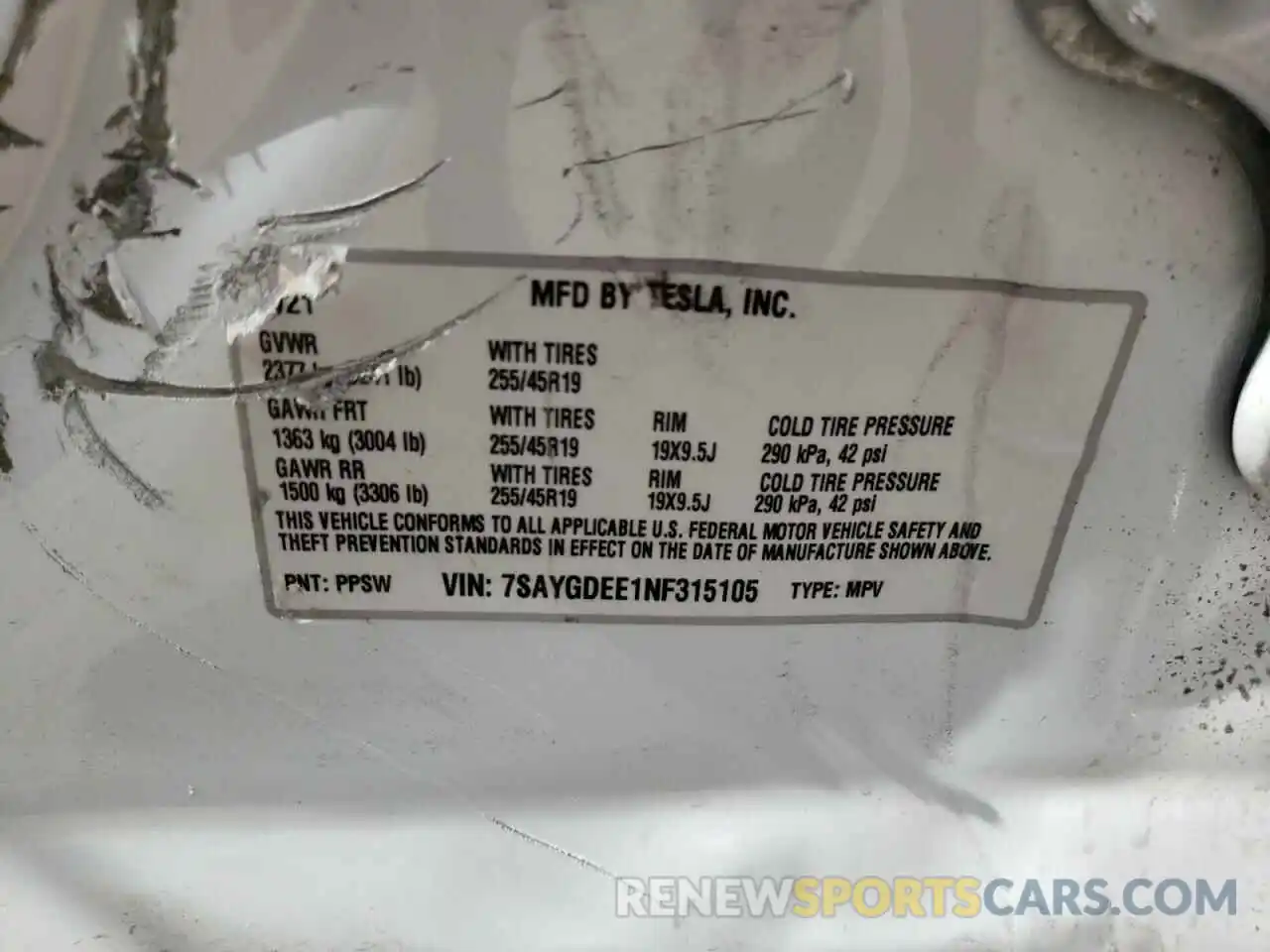 10 Photograph of a damaged car 7SAYGDEE1NF315105 TESLA MODEL Y 2022