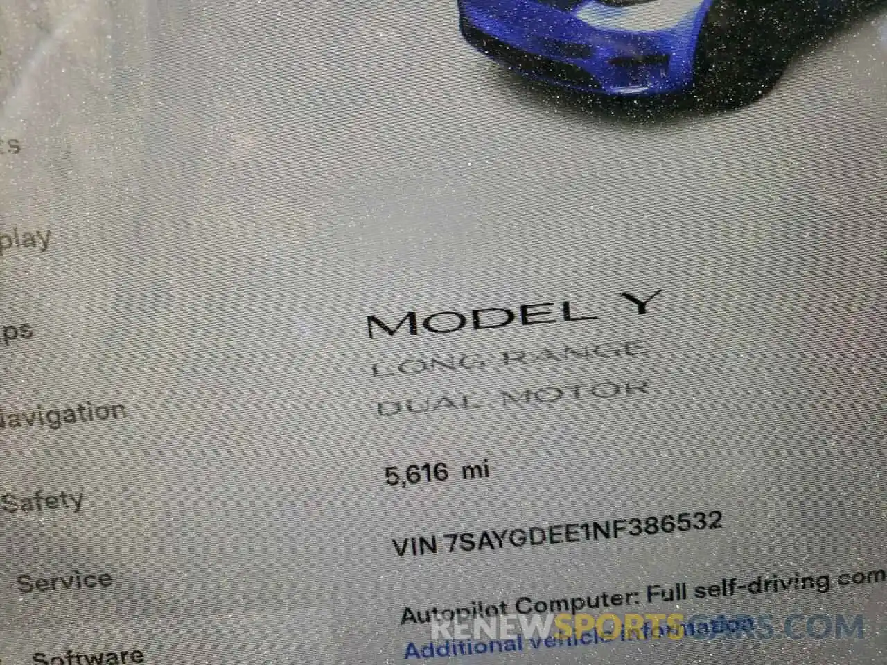 8 Фотография поврежденного автомобиля 7SAYGDEE1NF386532 TESLA MODEL Y 2022