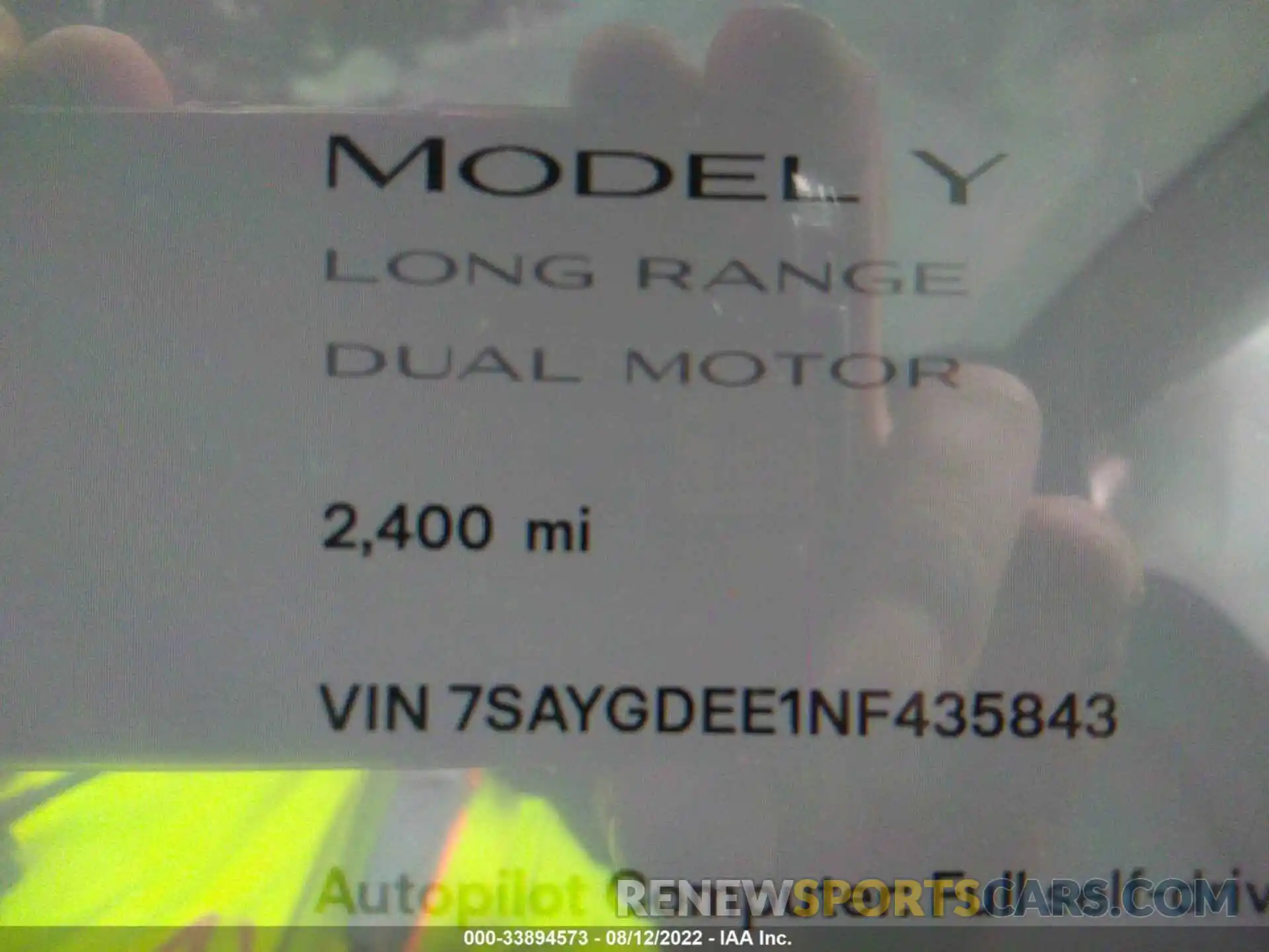 7 Photograph of a damaged car 7SAYGDEE1NF435843 TESLA MODEL Y 2022