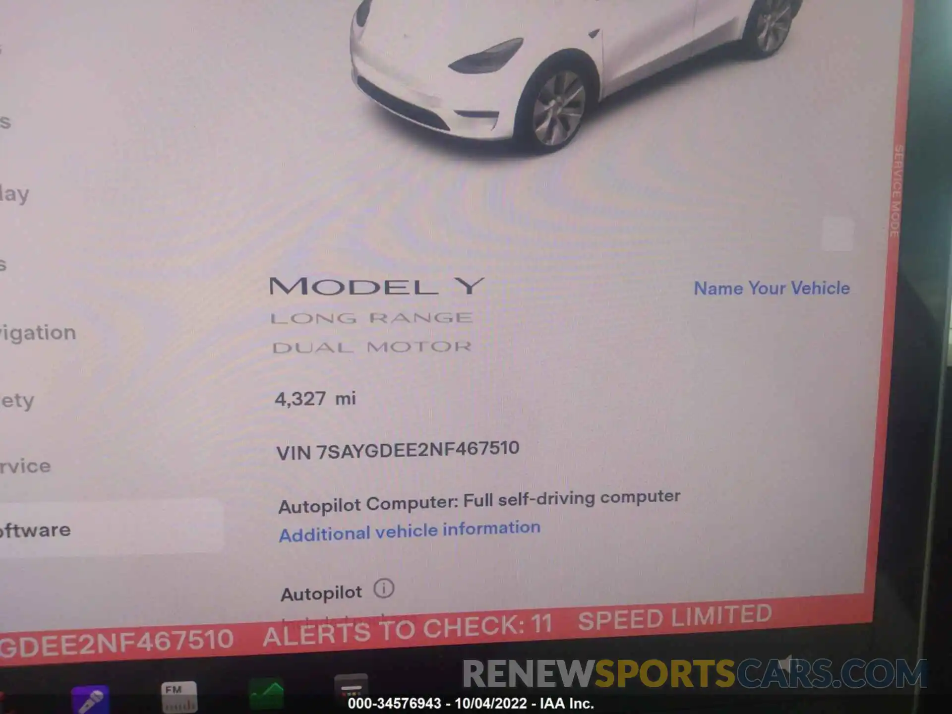 7 Фотография поврежденного автомобиля 7SAYGDEE2NF467510 TESLA MODEL Y 2022