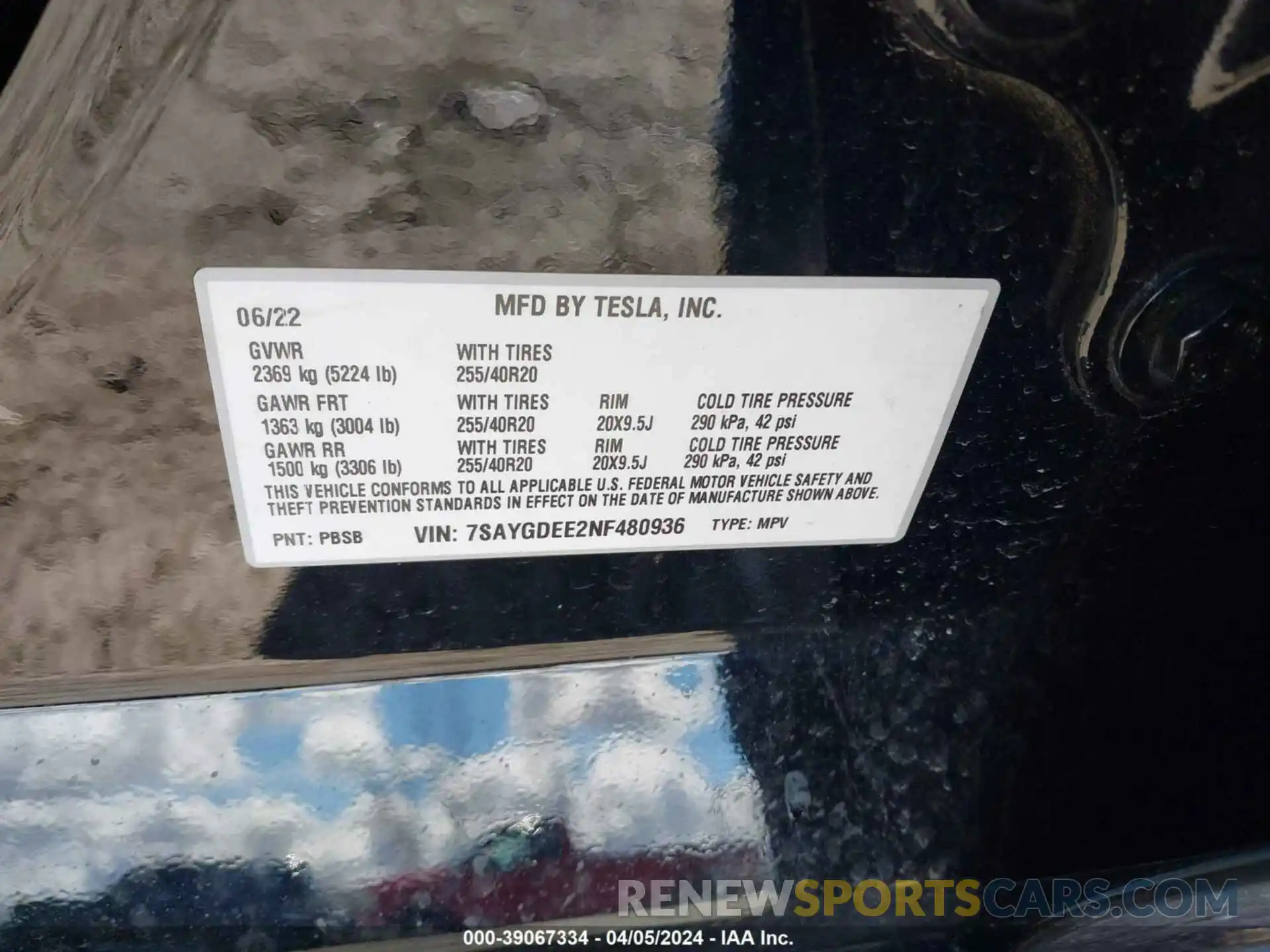 9 Фотография поврежденного автомобиля 7SAYGDEE2NF480936 TESLA MODEL Y 2022