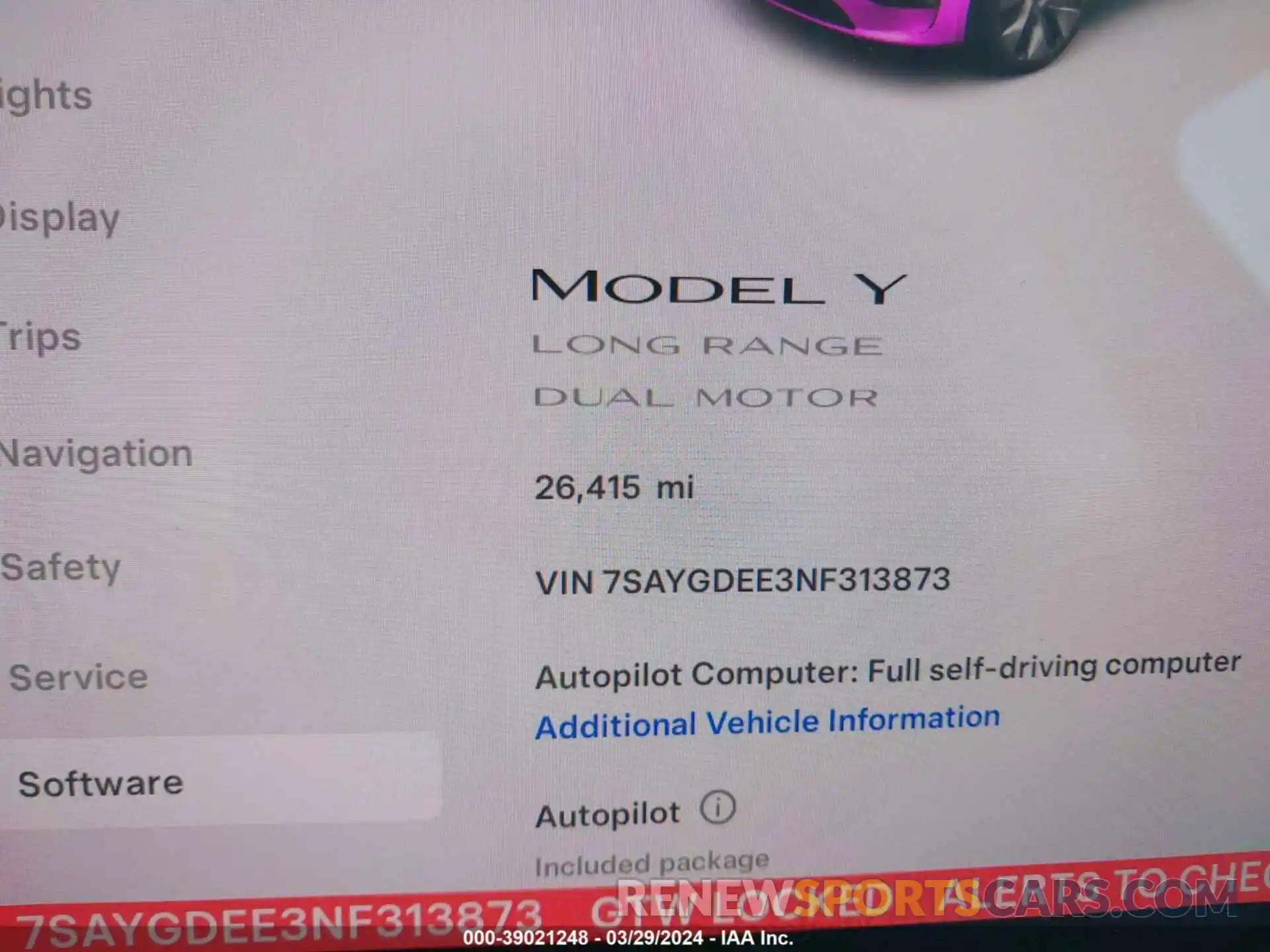 7 Фотография поврежденного автомобиля 7SAYGDEE3NF313873 TESLA MODEL Y 2022