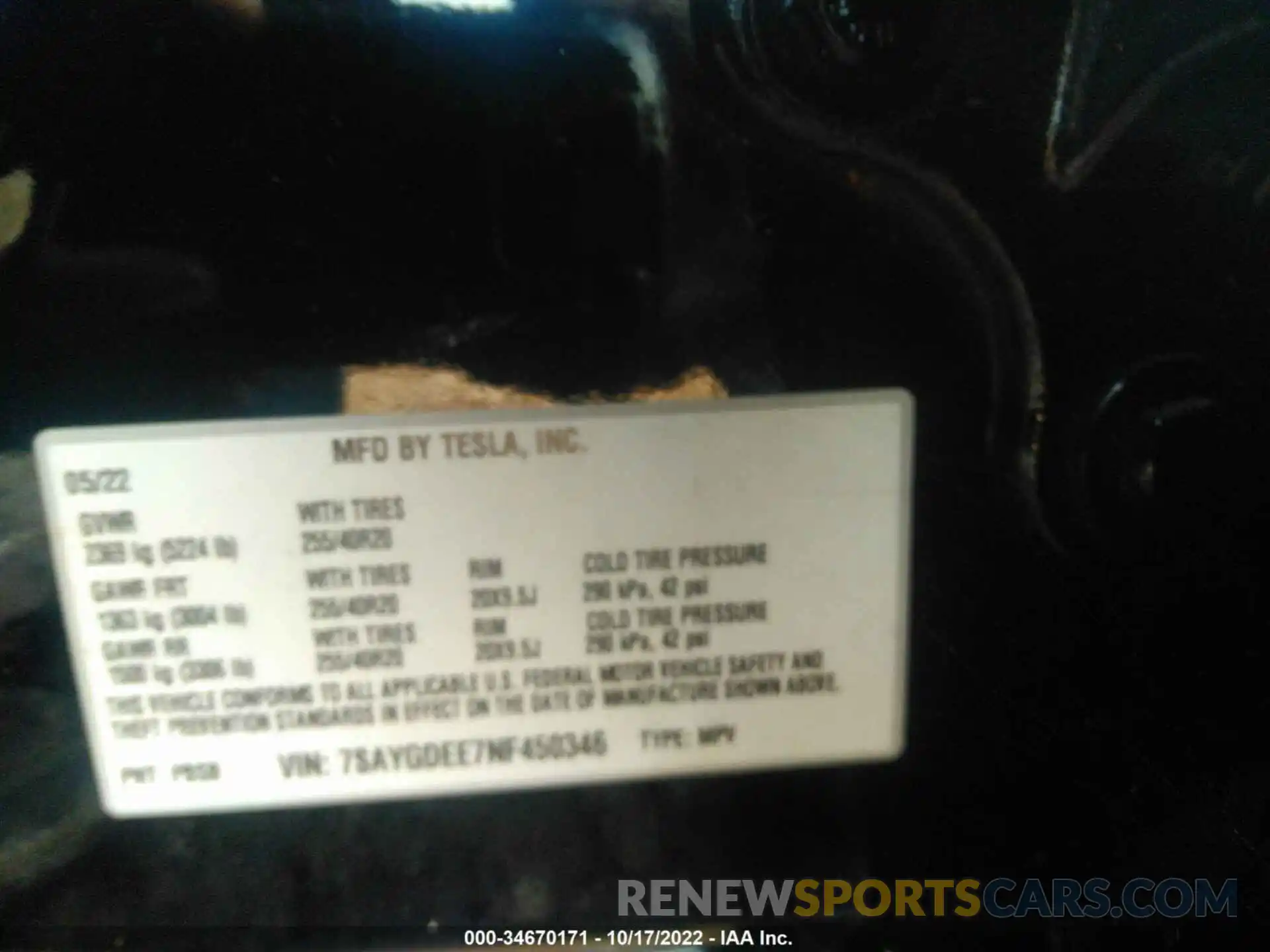 9 Photograph of a damaged car 7SAYGDEE7NF450346 TESLA MODEL Y 2022