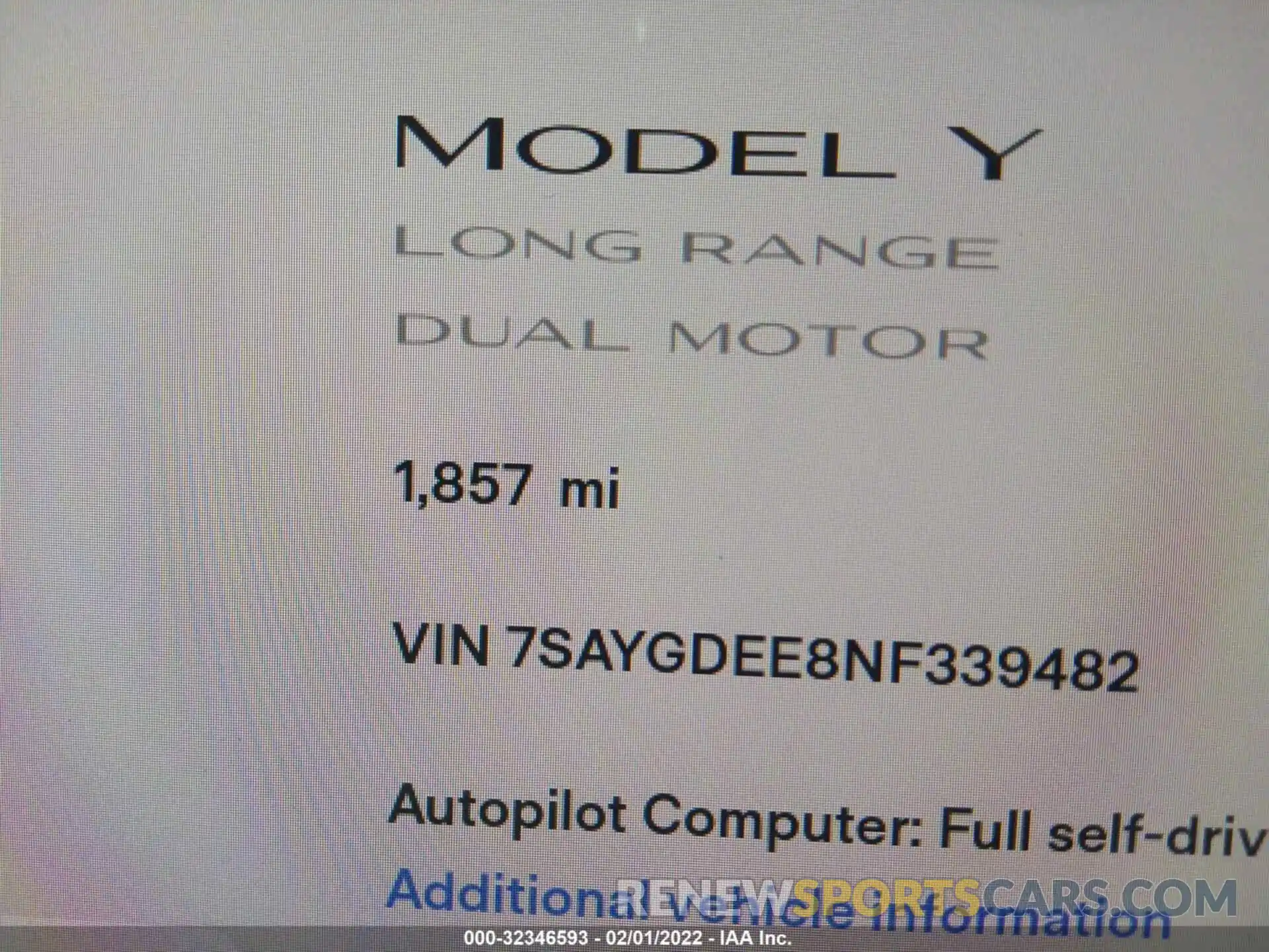 7 Фотография поврежденного автомобиля 7SAYGDEE8NF339482 TESLA MODEL Y 2022