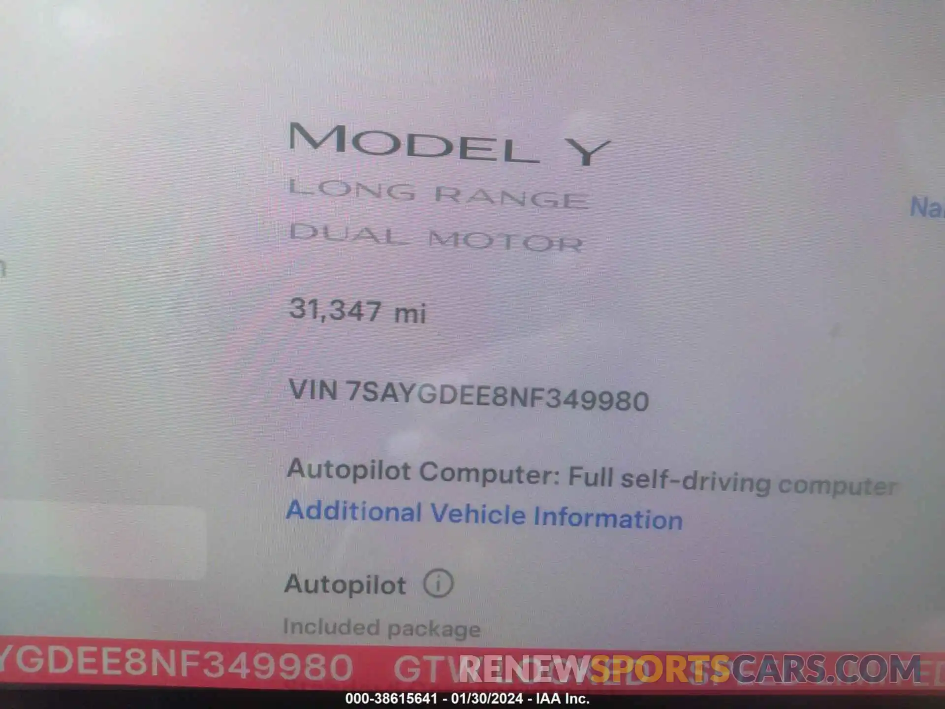 7 Photograph of a damaged car 7SAYGDEE8NF349980 TESLA MODEL Y 2022