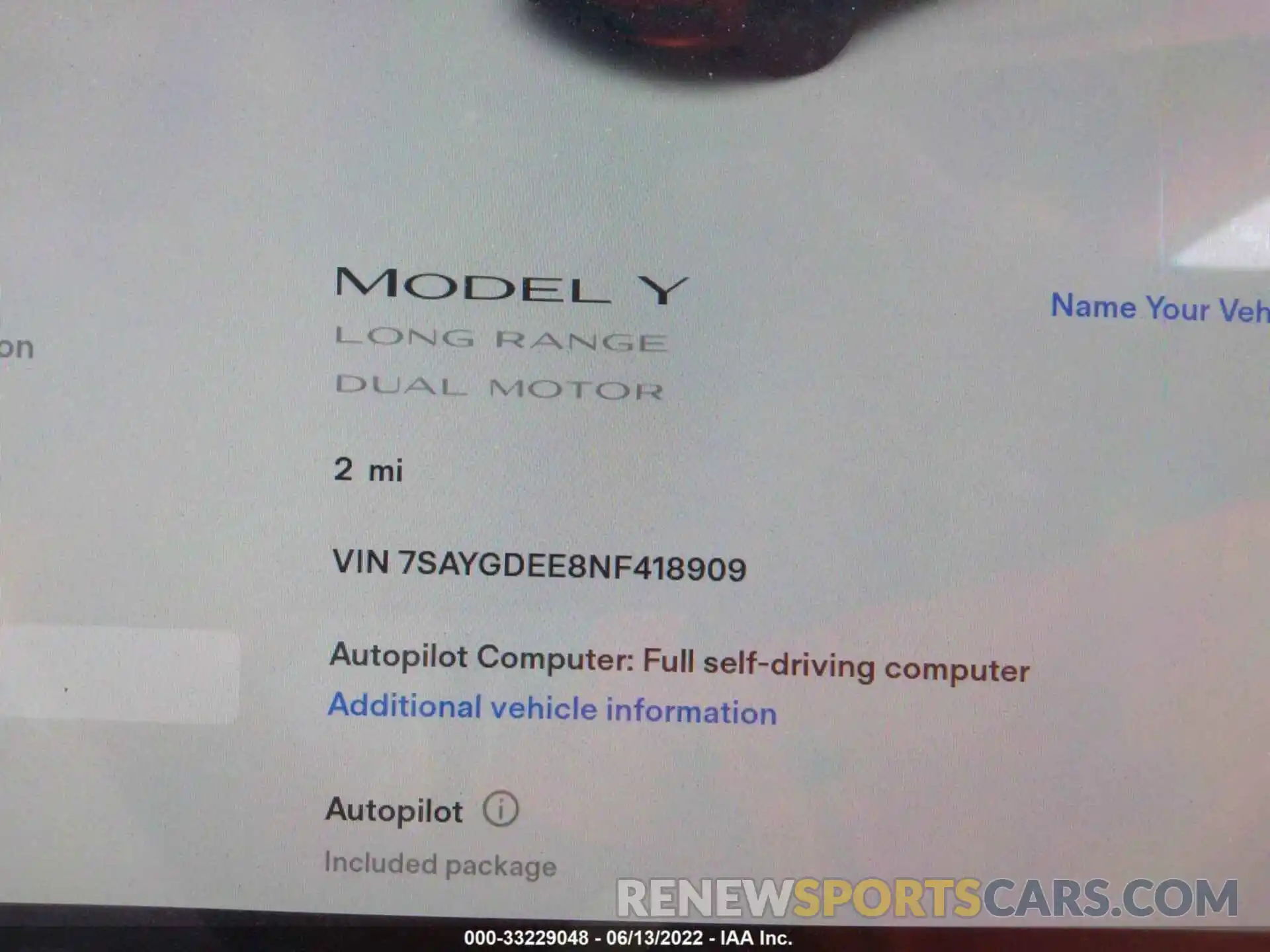 7 Фотография поврежденного автомобиля 7SAYGDEE8NF418909 TESLA MODEL Y 2022