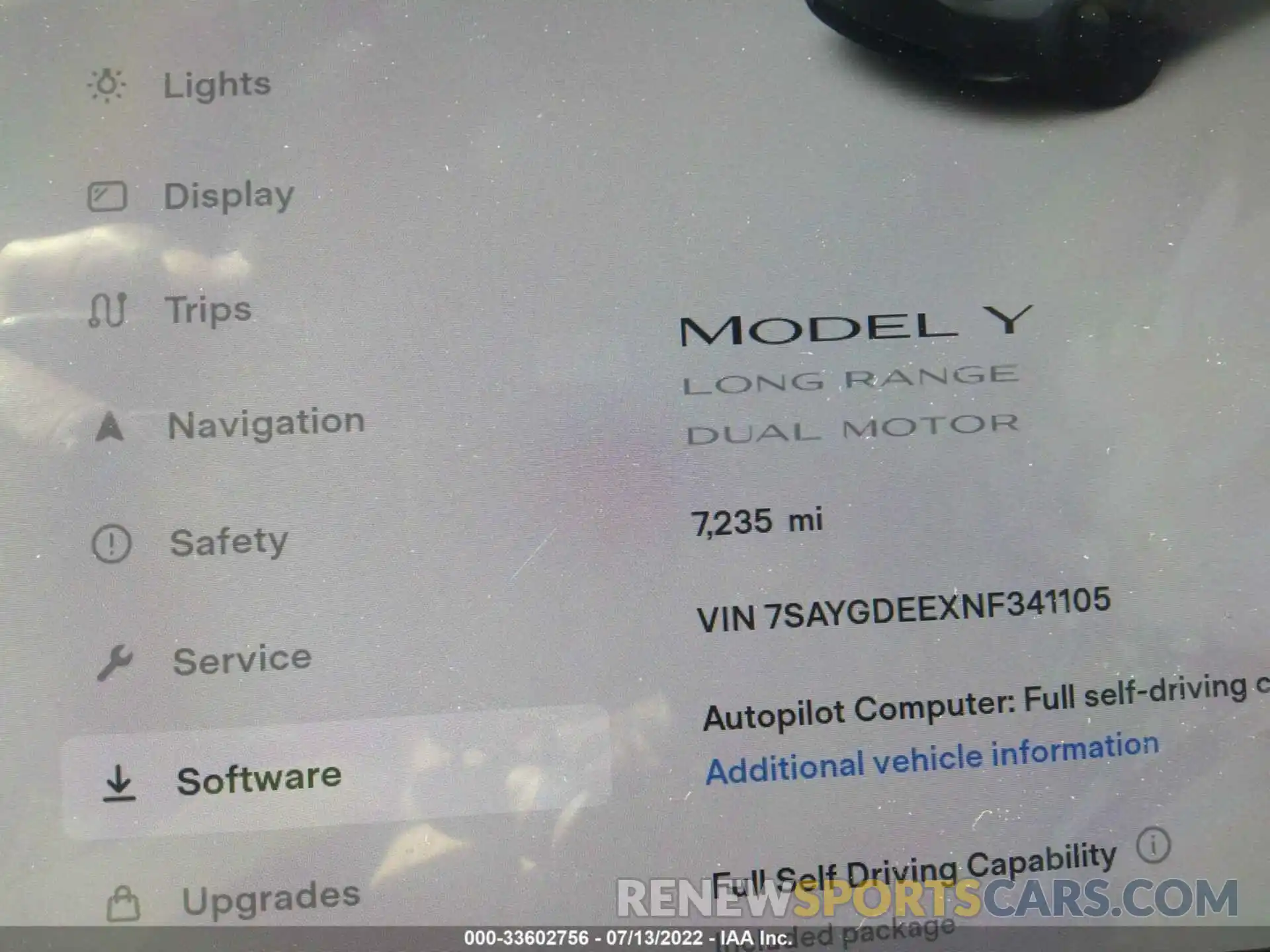 7 Photograph of a damaged car 7SAYGDEEXNF341105 TESLA MODEL Y 2022