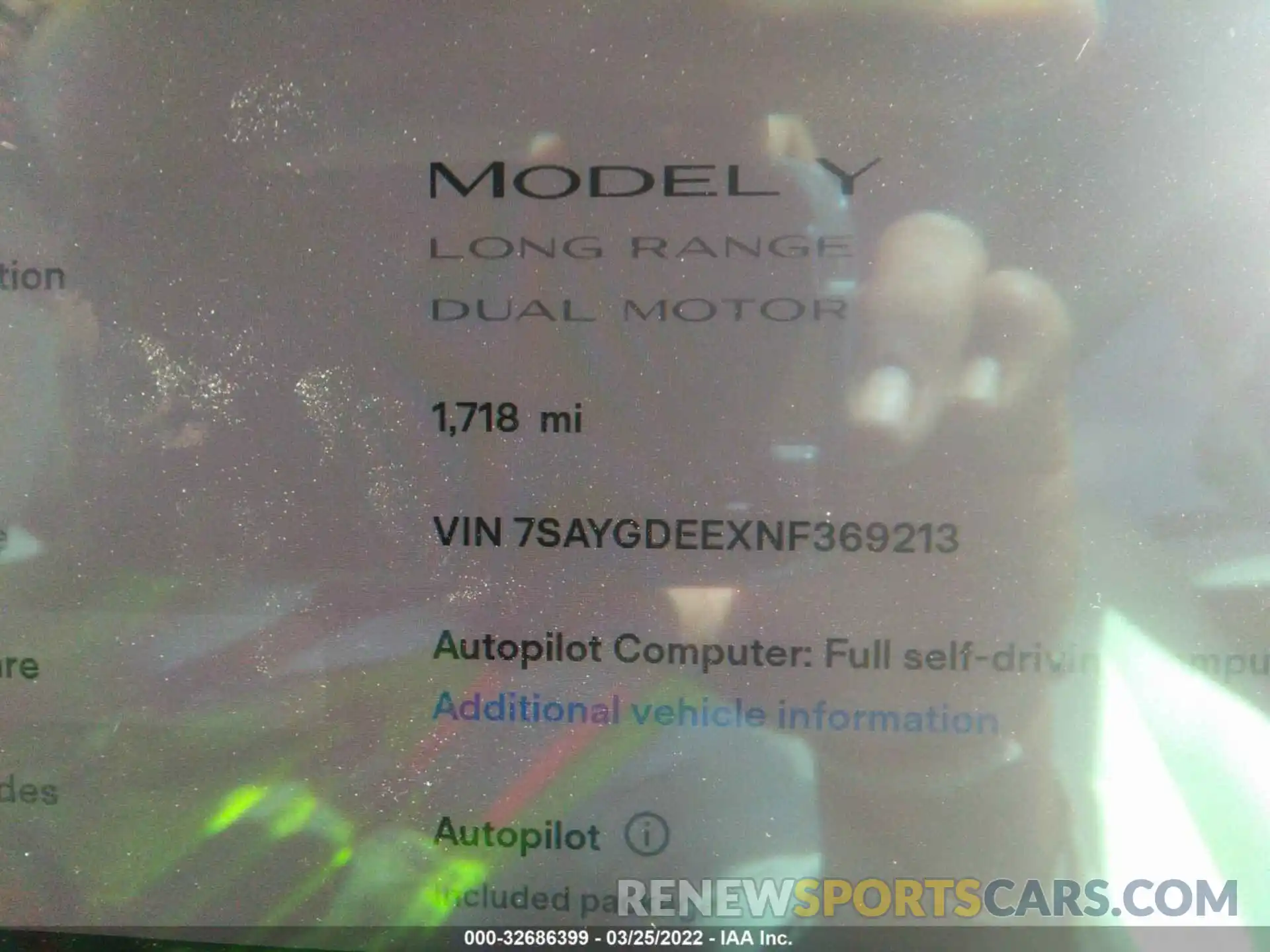 7 Photograph of a damaged car 7SAYGDEEXNF369213 TESLA MODEL Y 2022