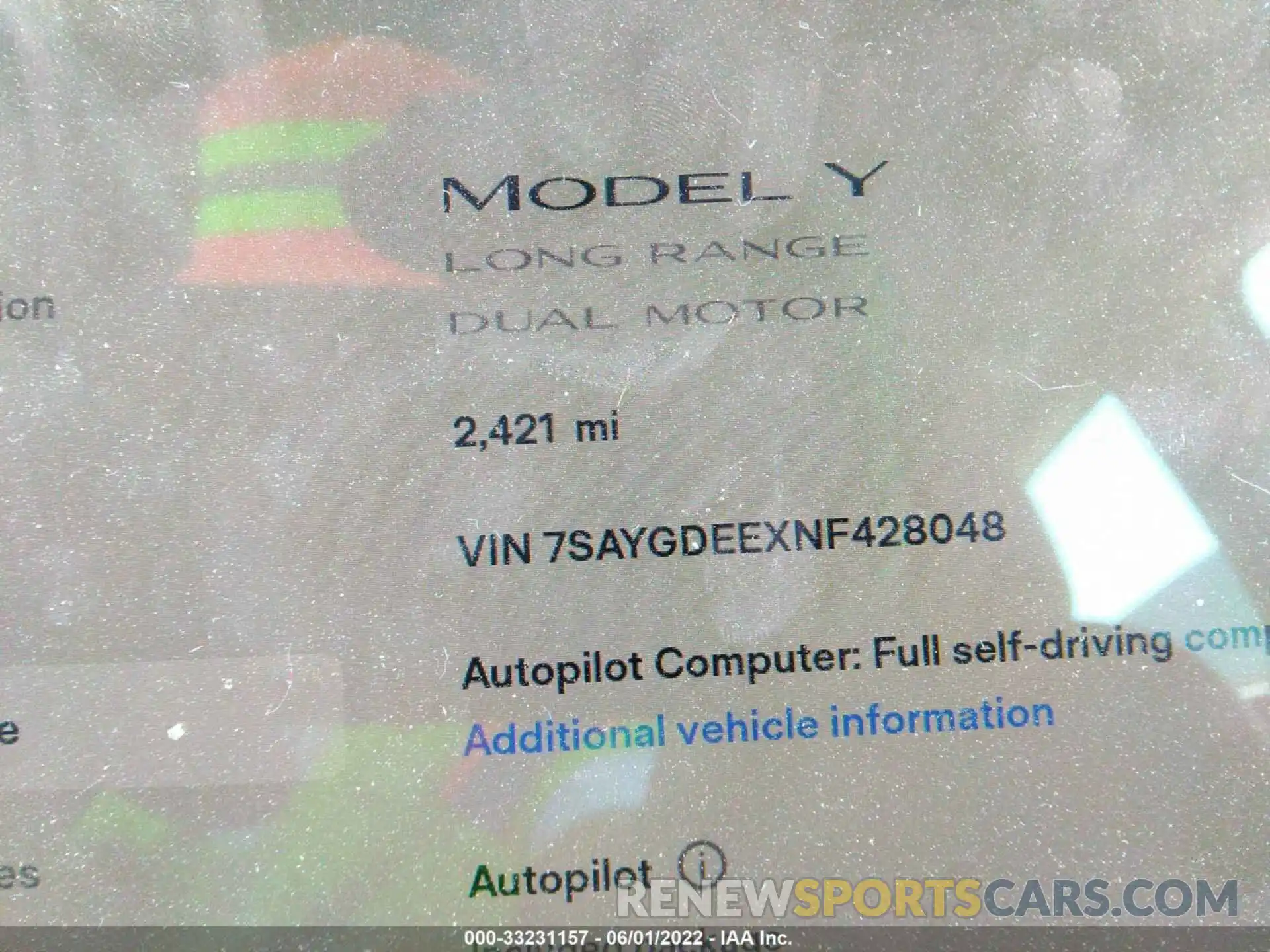 7 Photograph of a damaged car 7SAYGDEEXNF428048 TESLA MODEL Y 2022