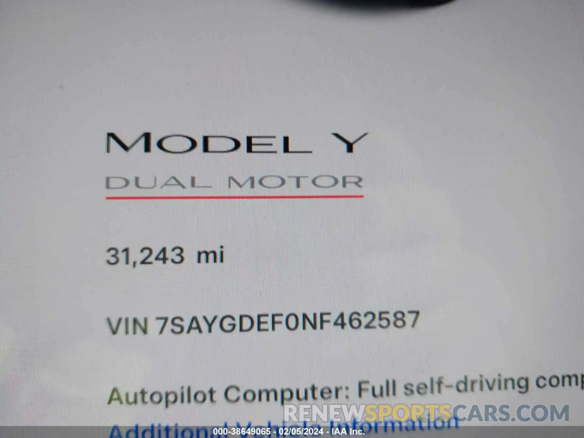 15 Photograph of a damaged car 7SAYGDEF0NF462587 TESLA MODEL Y 2022