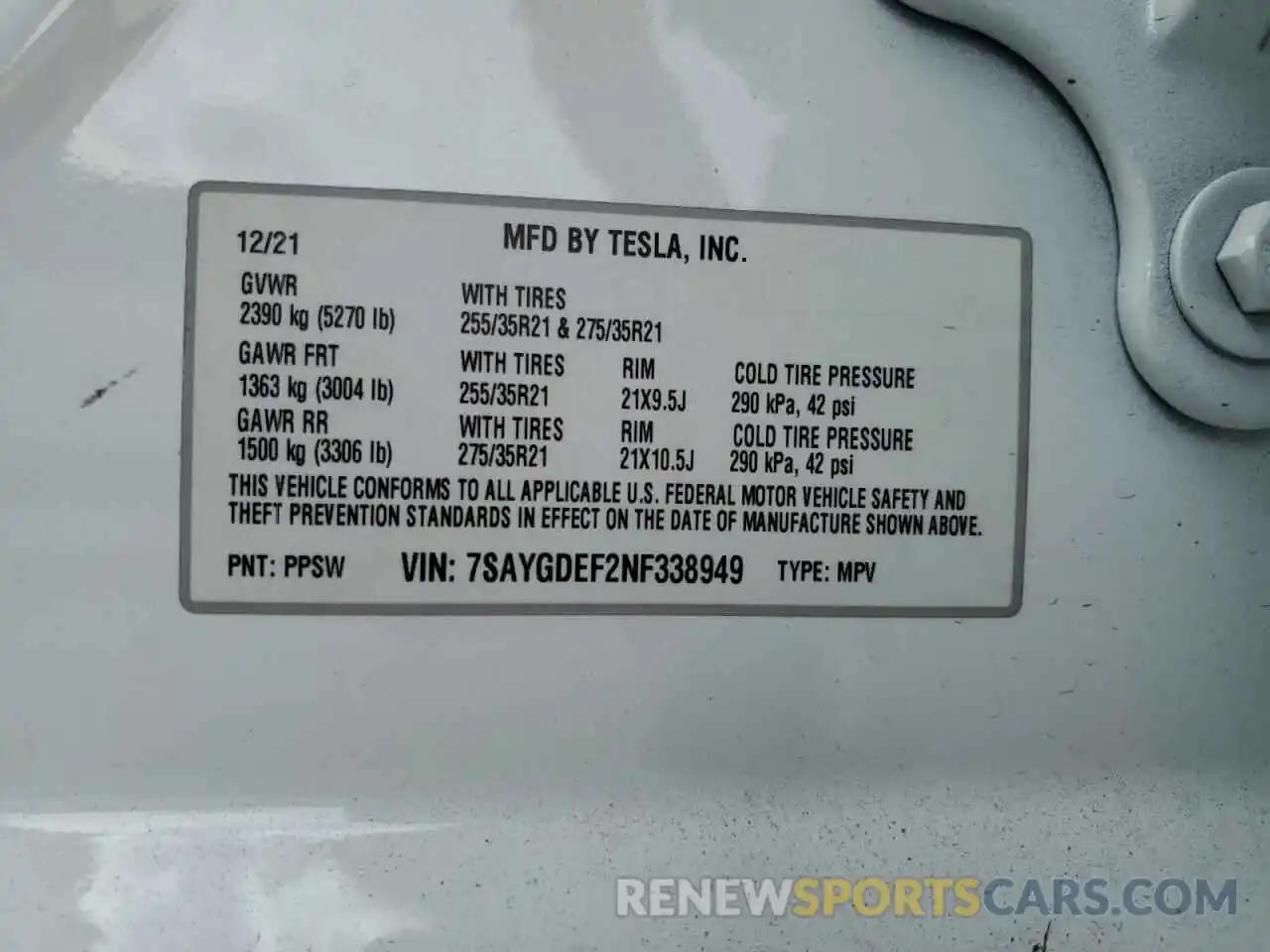 13 Фотография поврежденного автомобиля 7SAYGDEF2NF338949 TESLA MODEL Y 2022