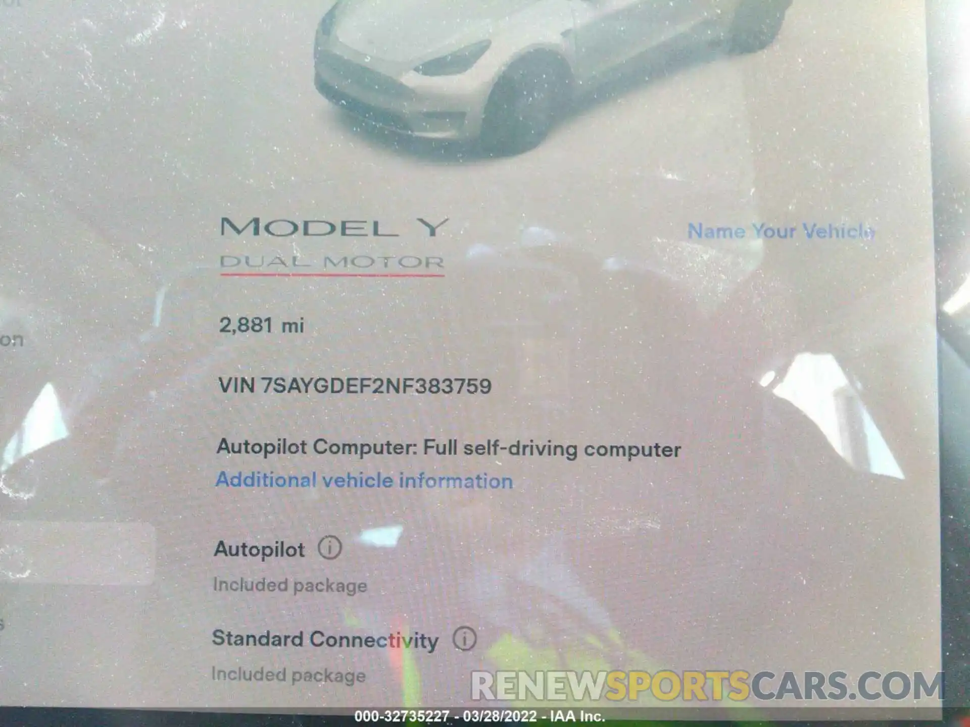 7 Фотография поврежденного автомобиля 7SAYGDEF2NF383759 TESLA MODEL Y 2022