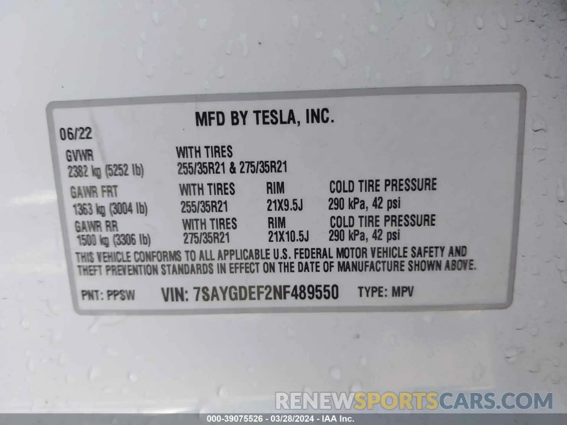 9 Photograph of a damaged car 7SAYGDEF2NF489550 TESLA MODEL Y 2022