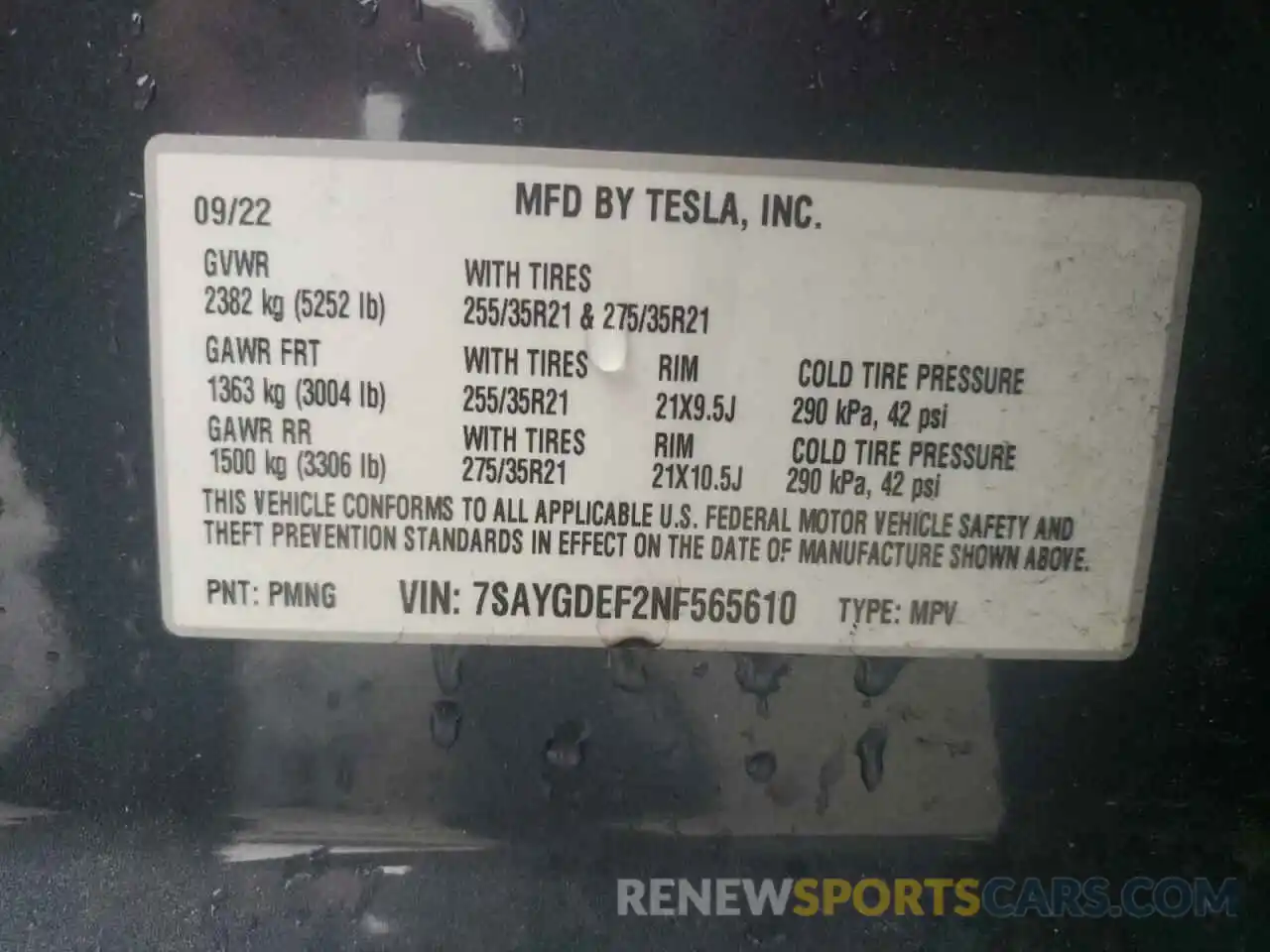 12 Фотография поврежденного автомобиля 7SAYGDEF2NF565610 TESLA MODEL Y 2022