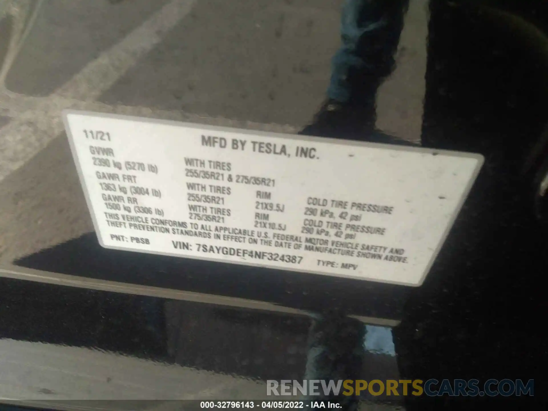 9 Фотография поврежденного автомобиля 7SAYGDEF4NF324387 TESLA MODEL Y 2022