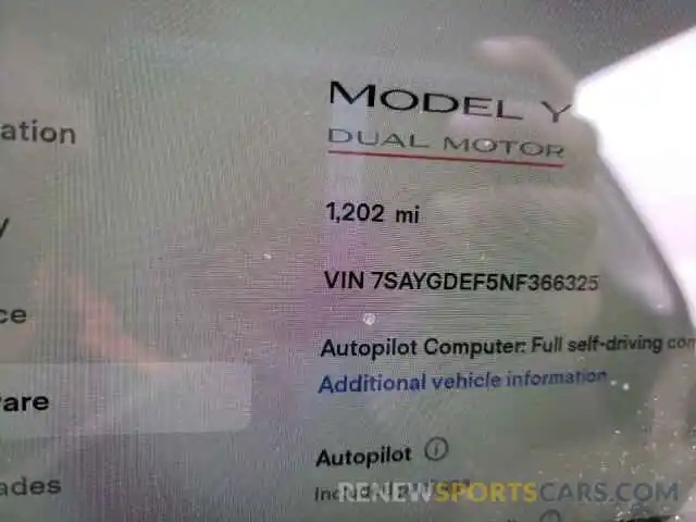 8 Фотография поврежденного автомобиля 7SAYGDEF5NF366325 TESLA MODEL Y 2022