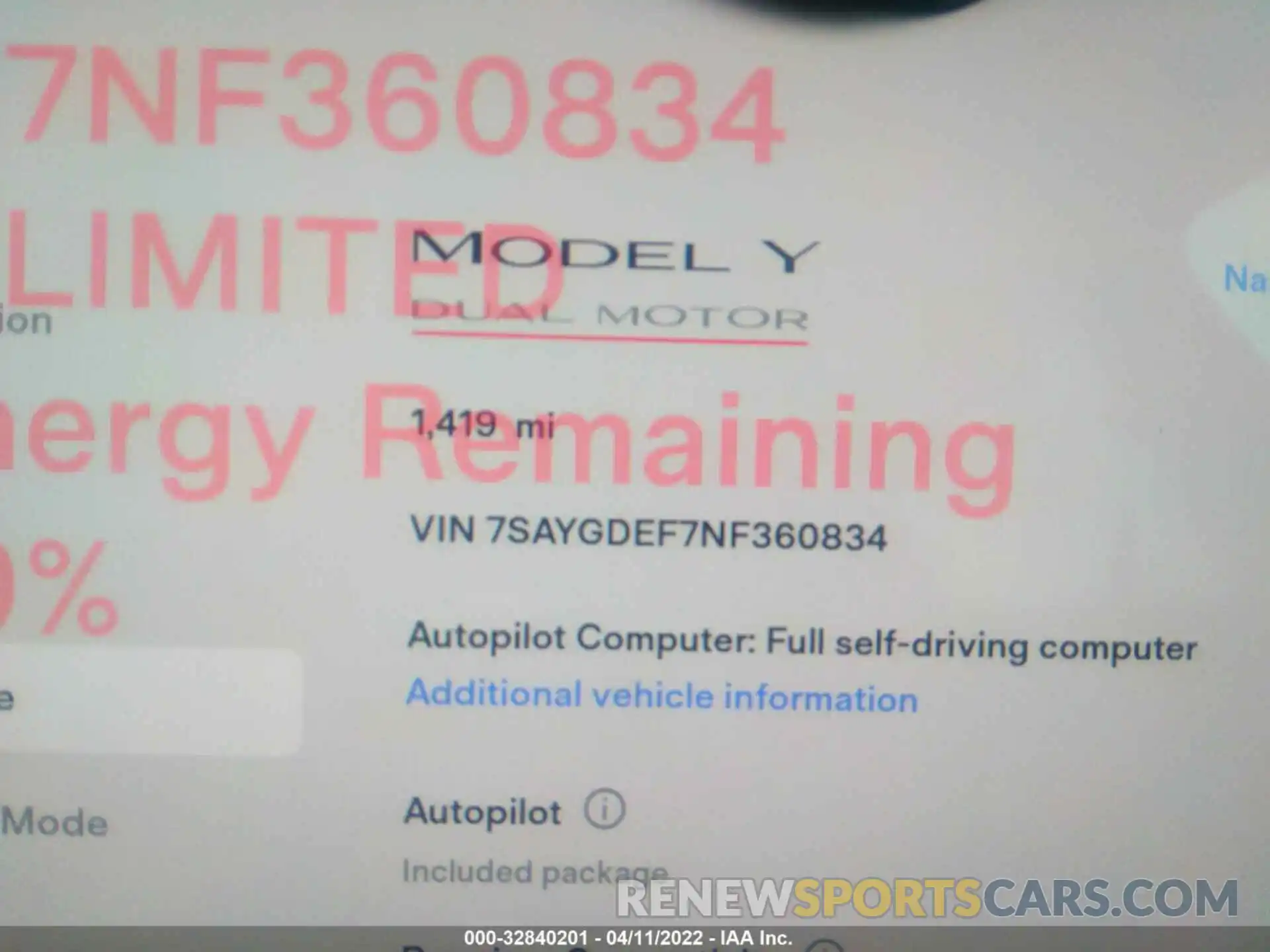 7 Фотография поврежденного автомобиля 7SAYGDEF7NF360834 TESLA MODEL Y 2022