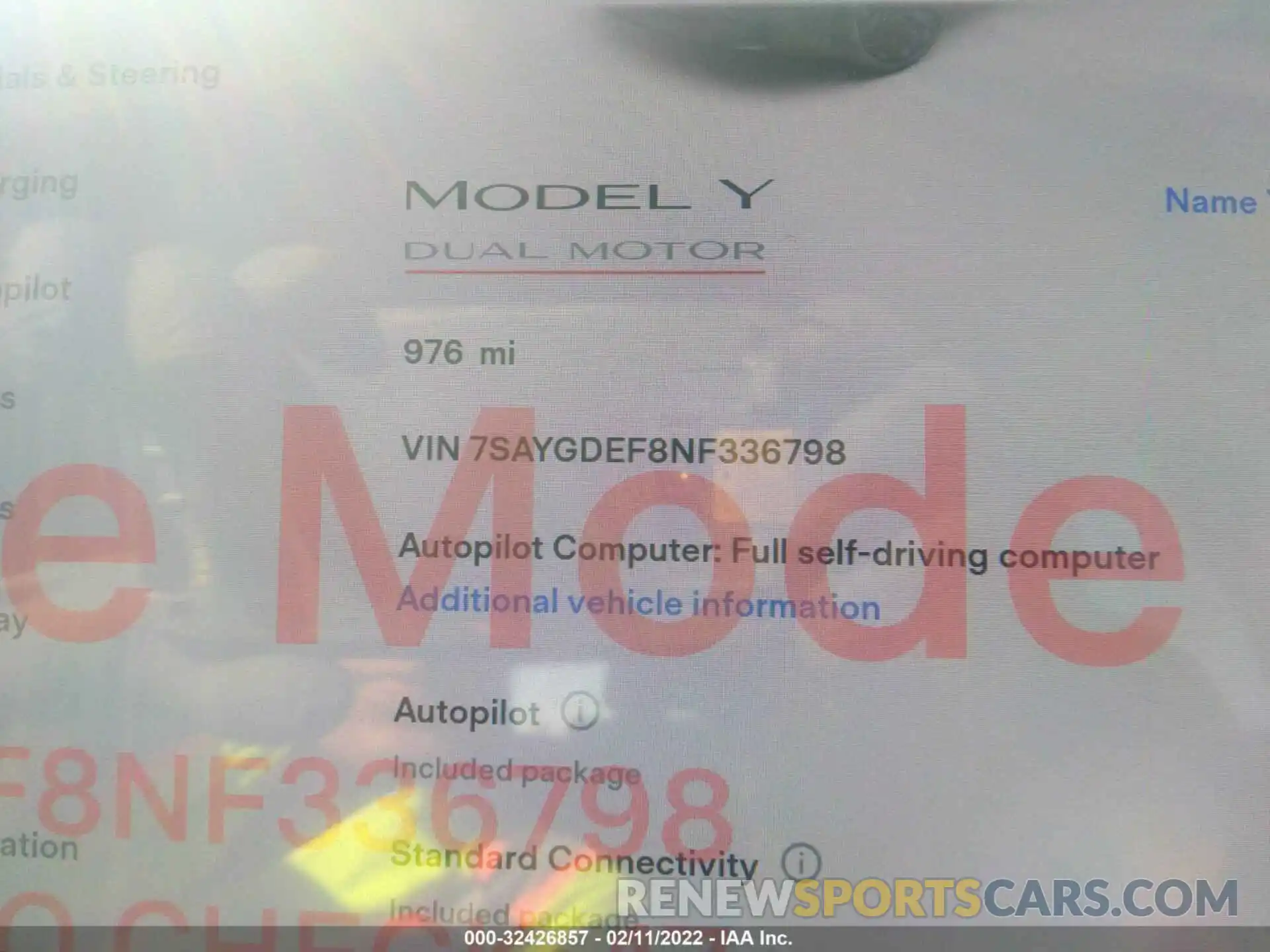 7 Фотография поврежденного автомобиля 7SAYGDEF8NF336798 TESLA MODEL Y 2022