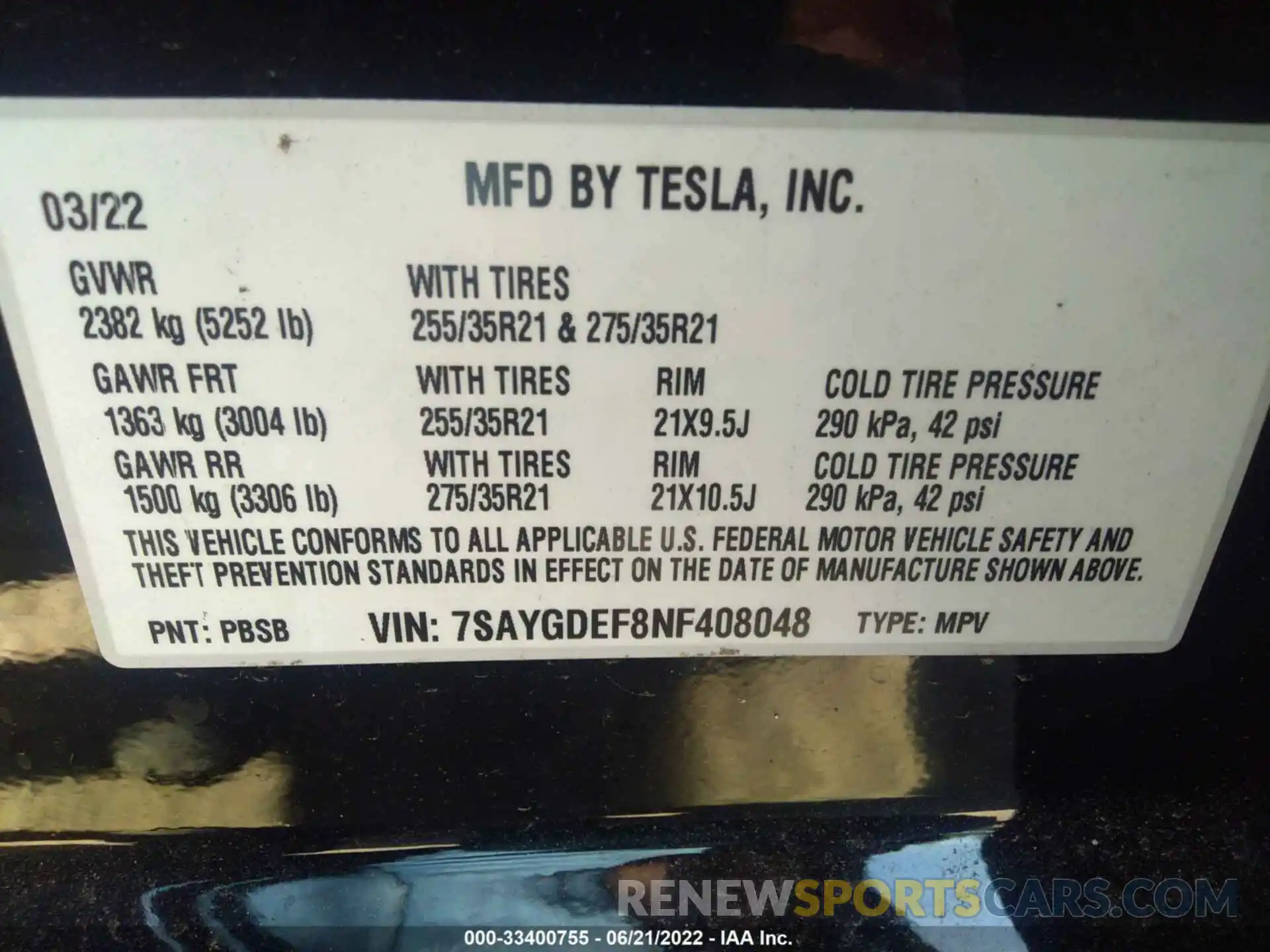 9 Photograph of a damaged car 7SAYGDEF8NF408048 TESLA MODEL Y 2022