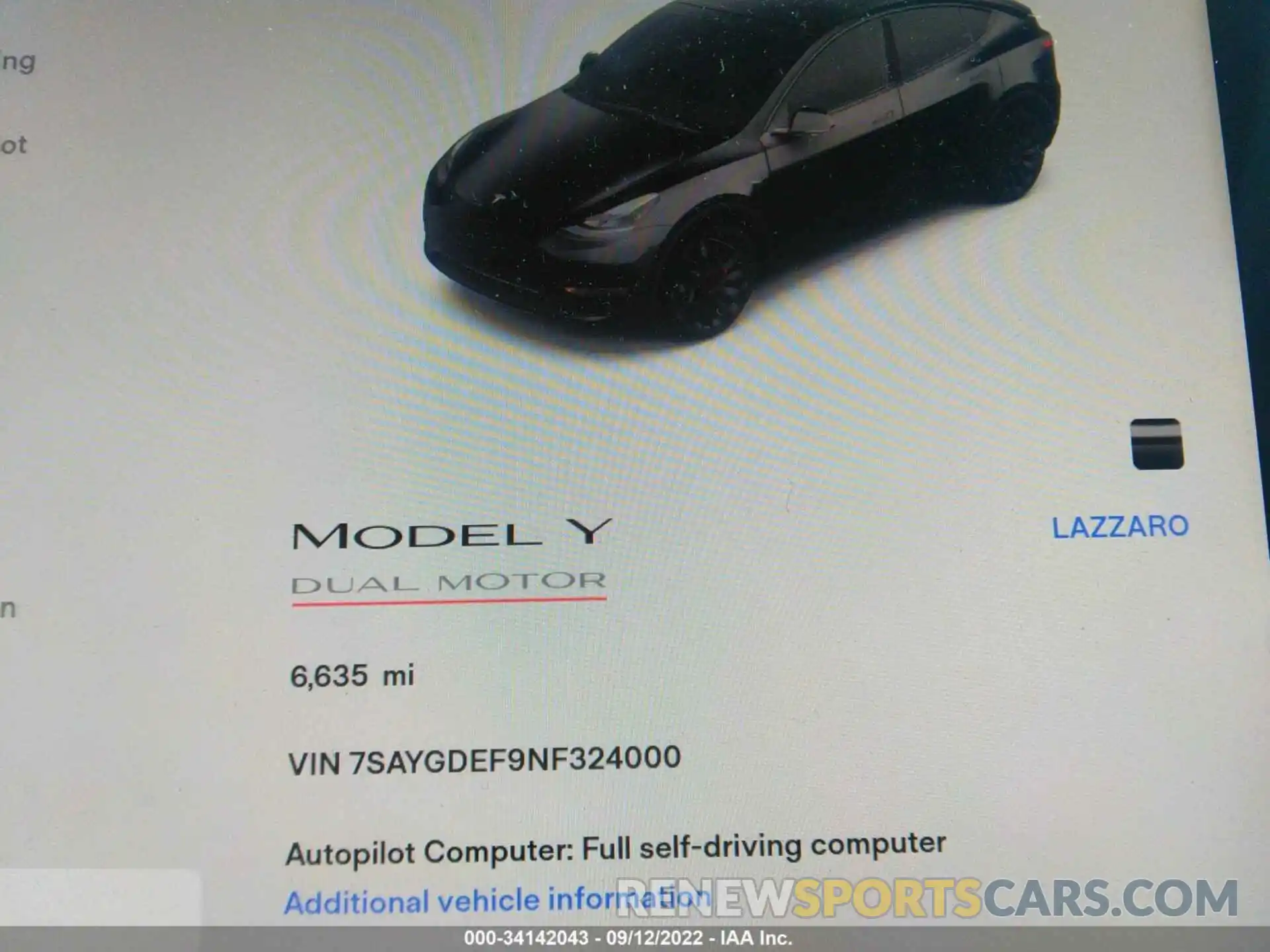 7 Photograph of a damaged car 7SAYGDEF9NF324000 TESLA MODEL Y 2022