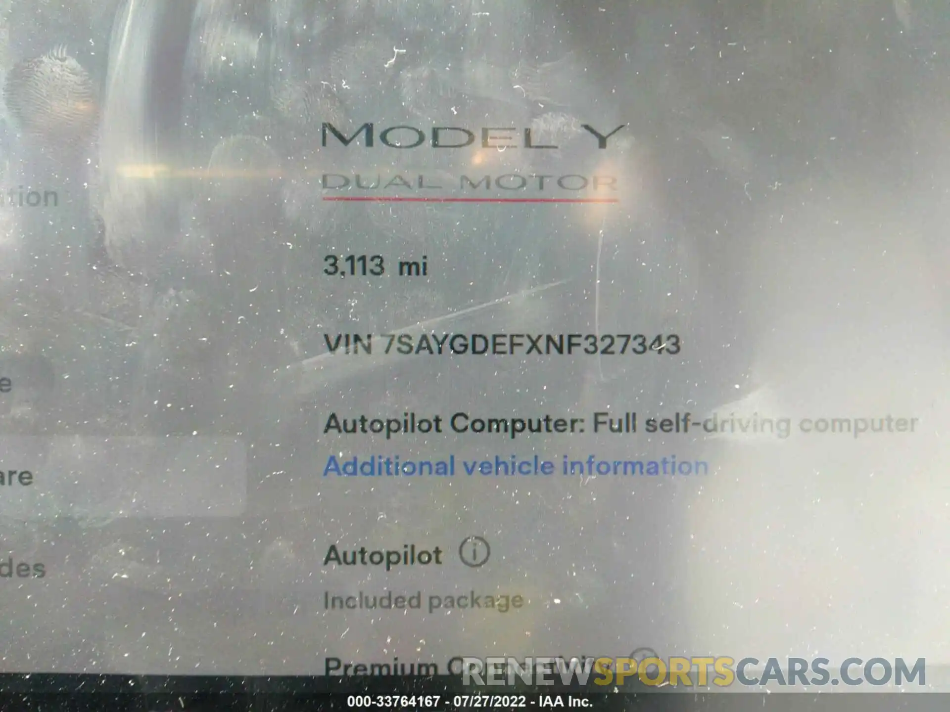 7 Photograph of a damaged car 7SAYGDEFXNF327343 TESLA MODEL Y 2022