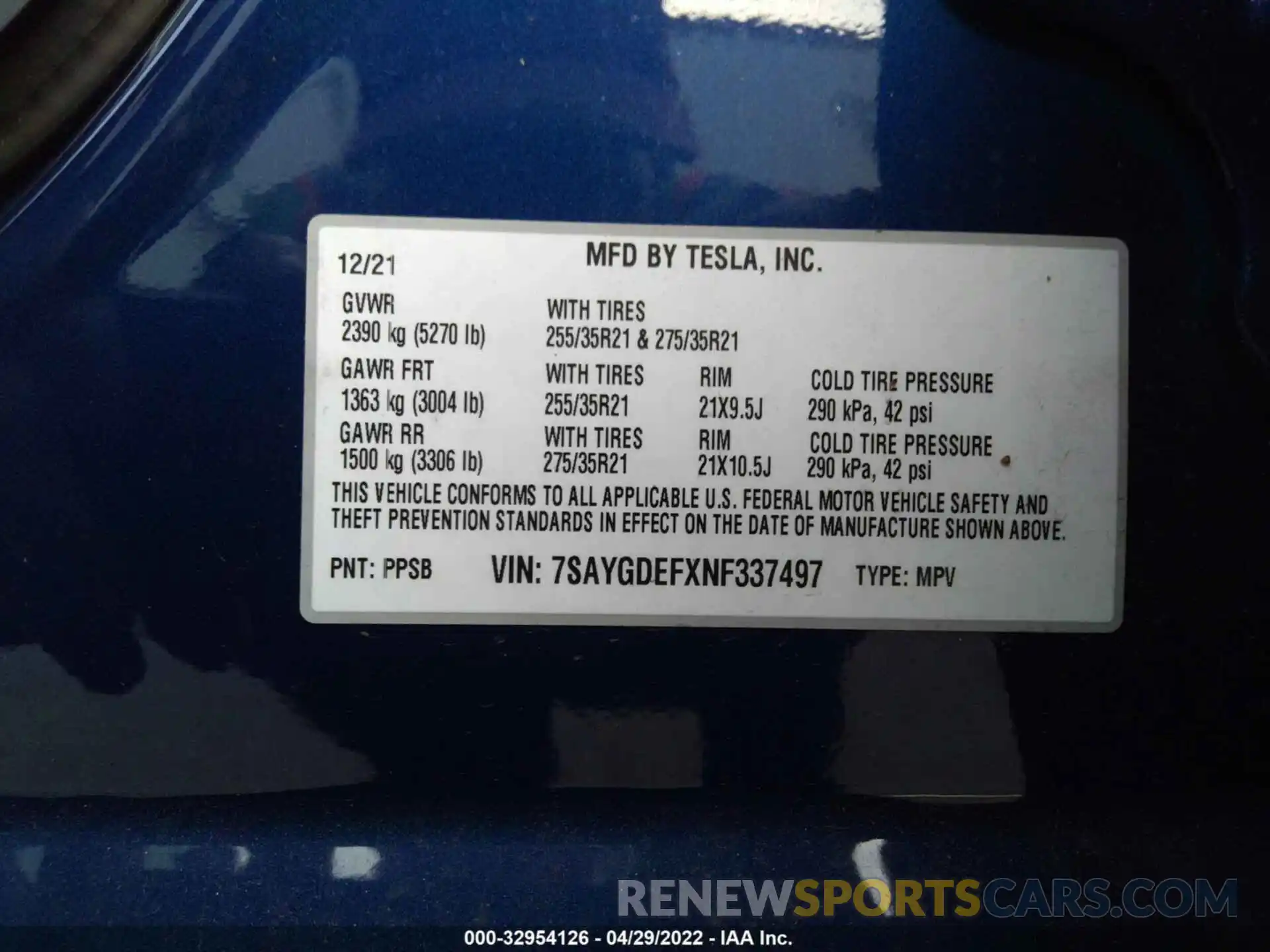 9 Photograph of a damaged car 7SAYGDEFXNF337497 TESLA MODEL Y 2022