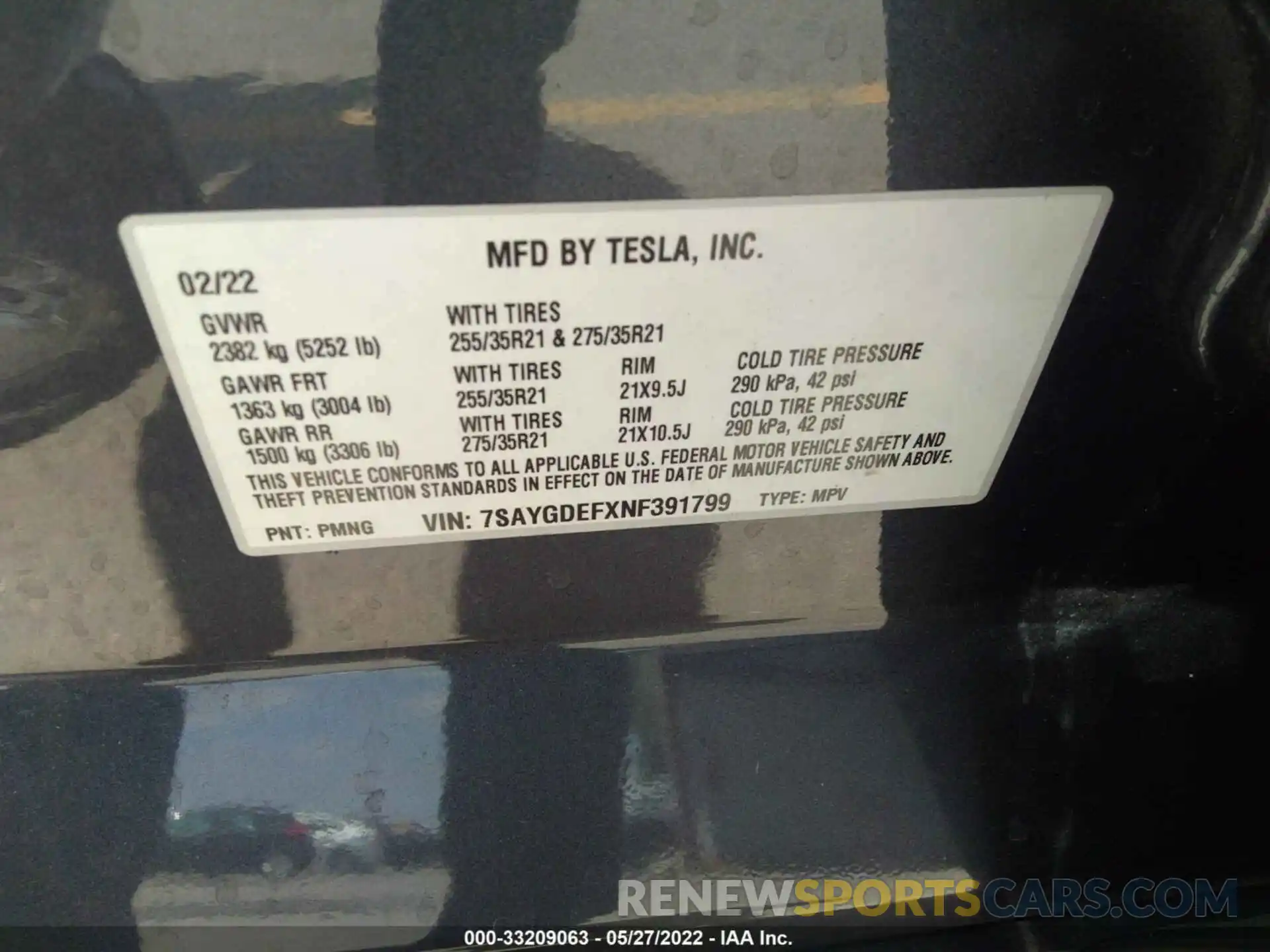 9 Photograph of a damaged car 7SAYGDEFXNF391799 TESLA MODEL Y 2022