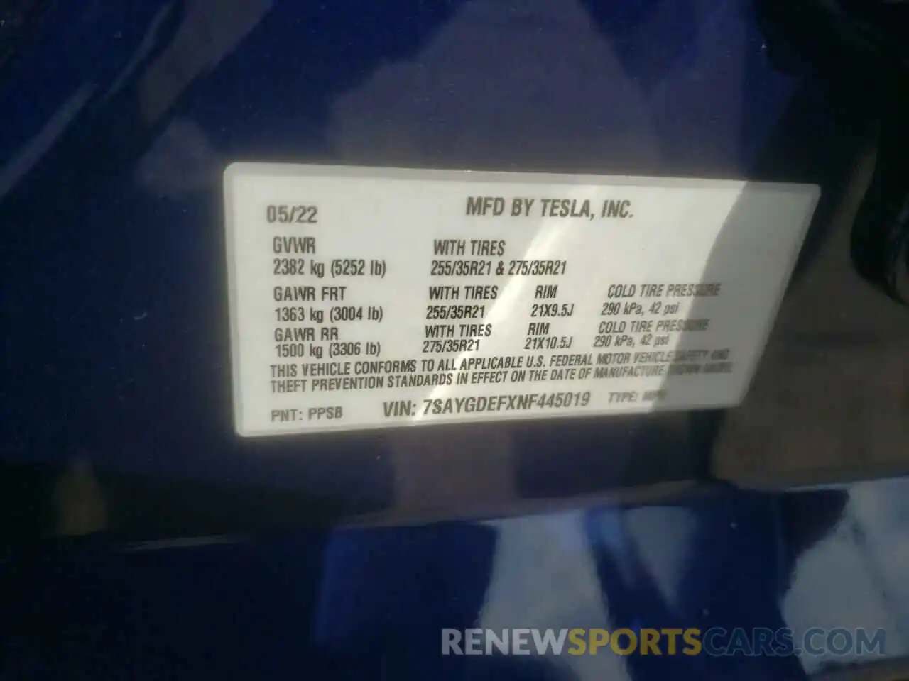 10 Photograph of a damaged car 7SAYGDEFXNF445019 TESLA MODEL Y 2022