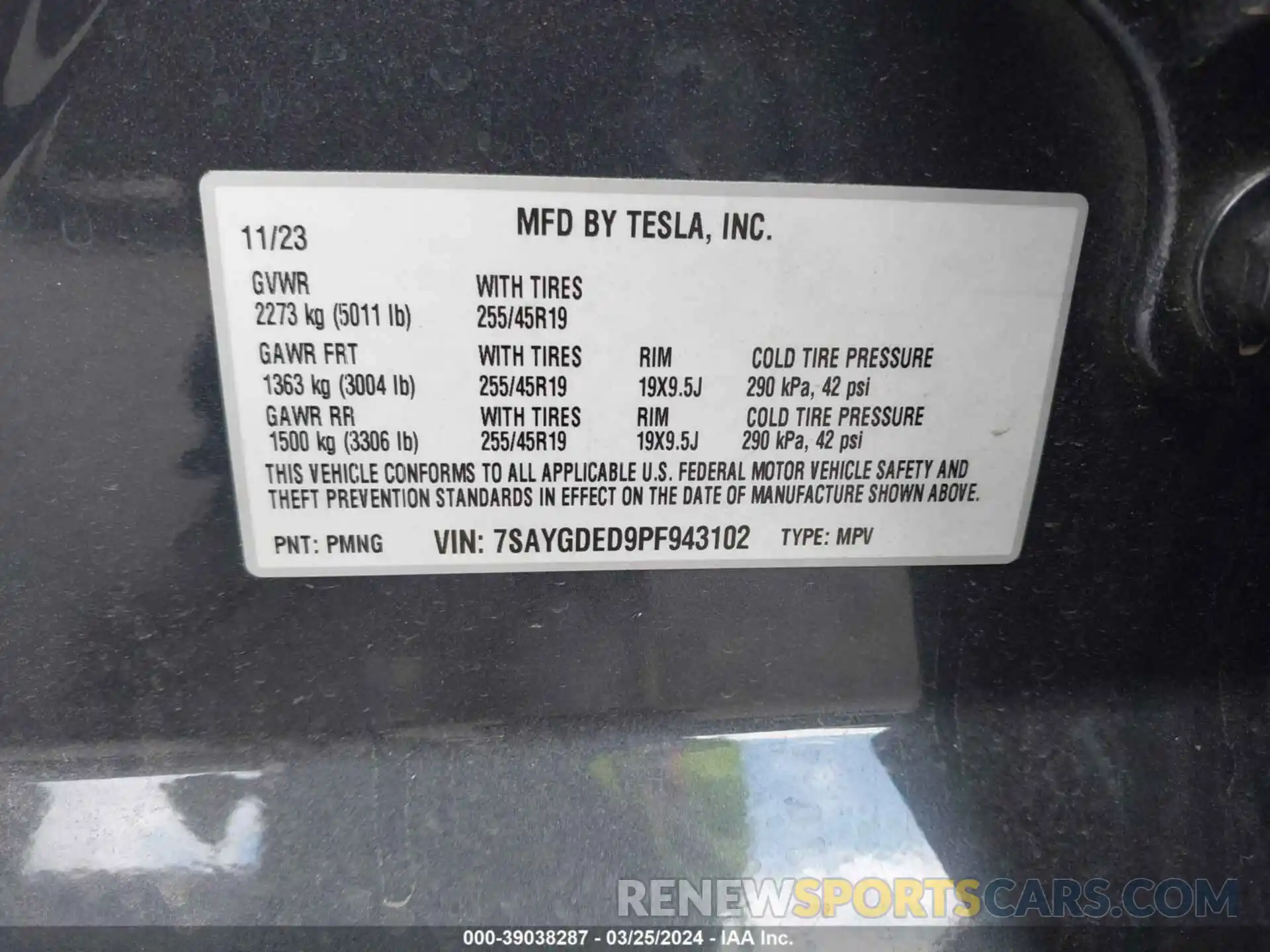 9 Фотография поврежденного автомобиля 7SAYGDED9PF943102 TESLA MODEL Y 2023