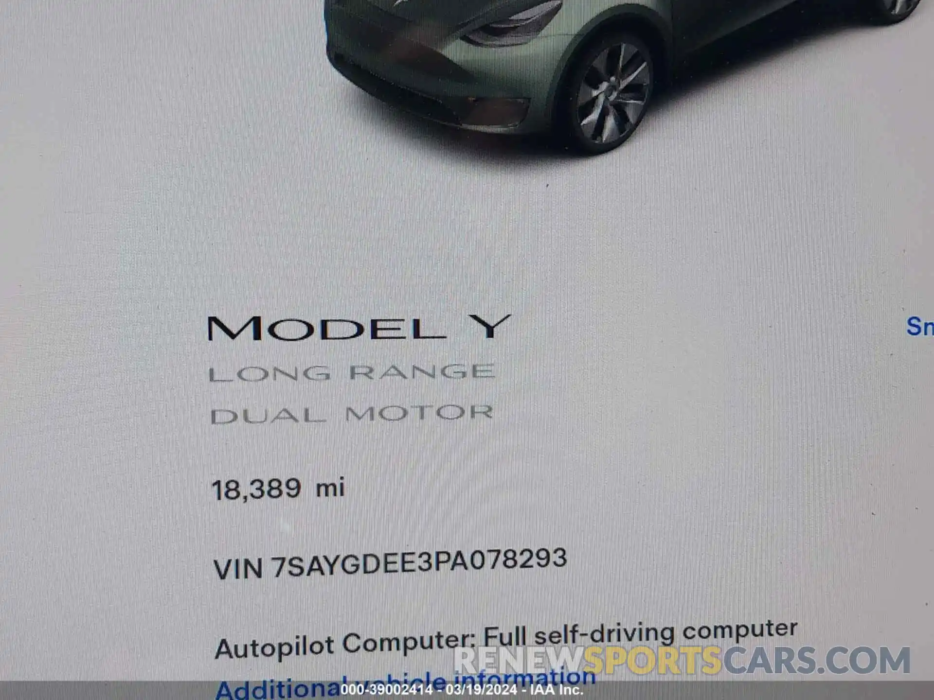 15 Фотография поврежденного автомобиля 7SAYGDEE3PA078293 TESLA MODEL Y 2023