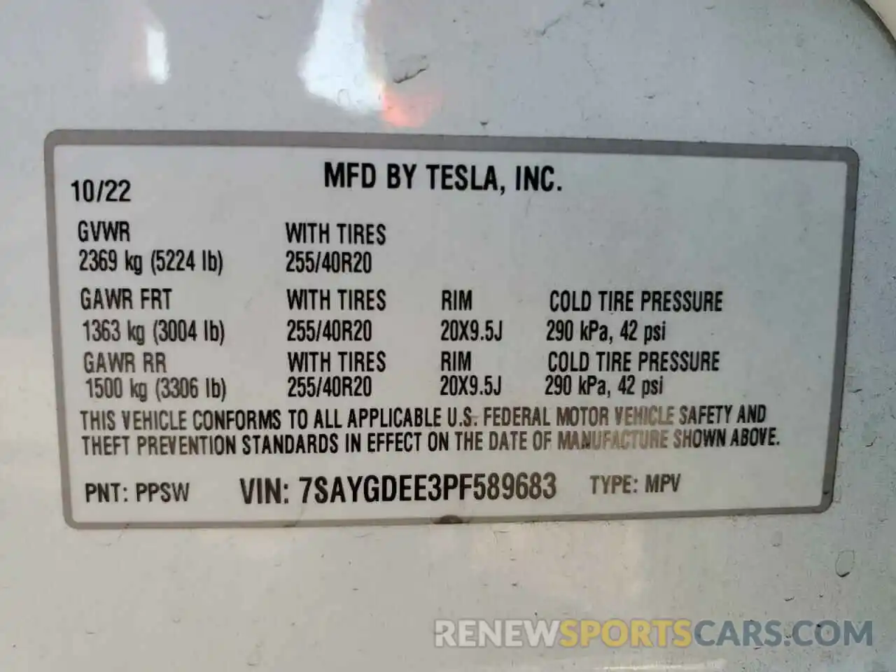 13 Фотография поврежденного автомобиля 7SAYGDEE3PF589683 TESLA MODEL Y 2023